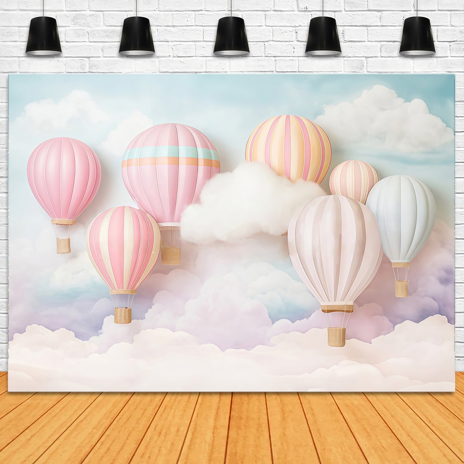 Toile de fond Ciel Nuages Pastel Montgolfières Enfants MRR9-51