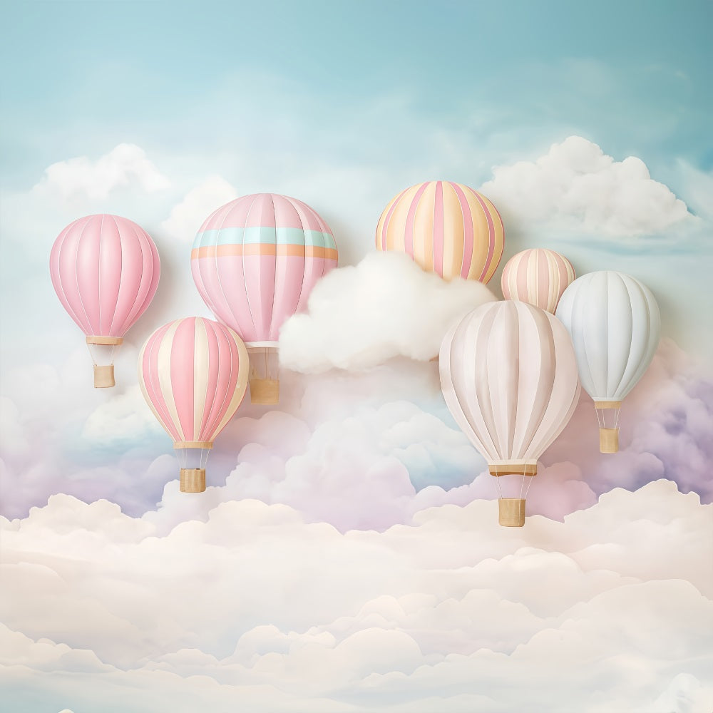 Toile de fond Ciel Nuages Pastel Montgolfières Enfants MRR9-51