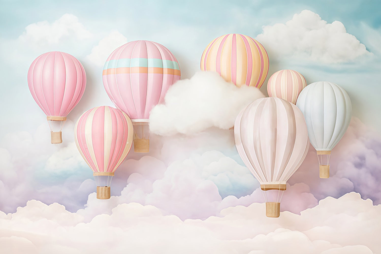 Toile de fond Ciel Nuages Pastel Montgolfières Enfants MRR9-51