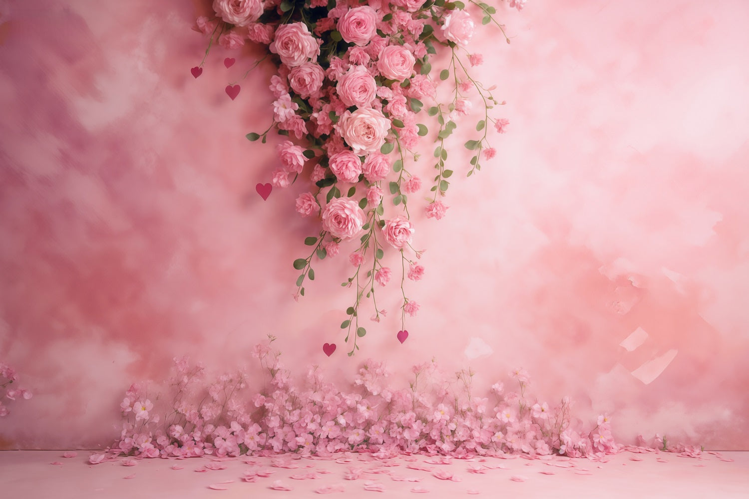 Toile de fond Mur de Fleurs Roses Roses Cœurs Floraux MRR9-52