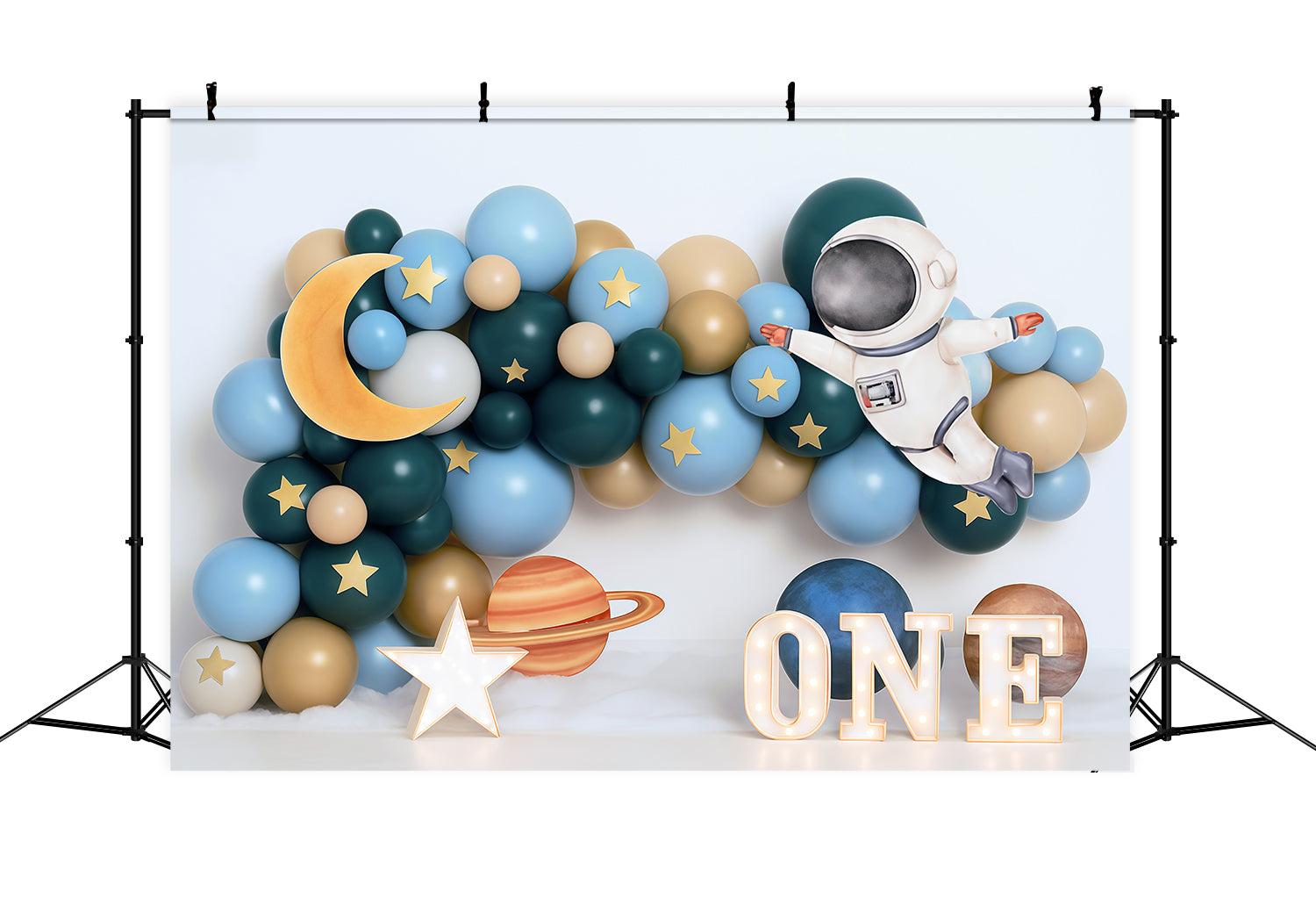 Toile de fond 1er Anniversaire Astronaute Espace Aventure Ballons Smash Cake MRR9-58