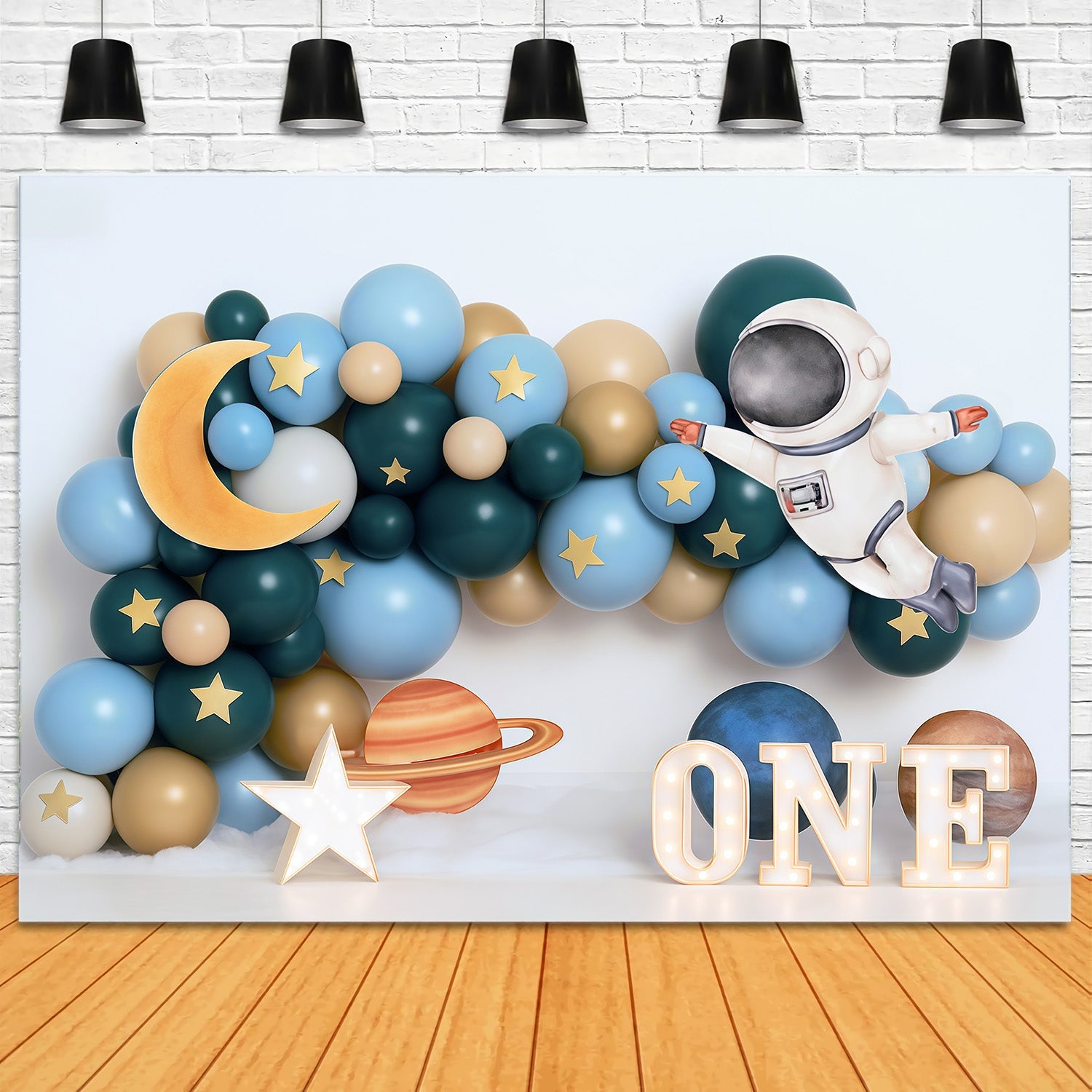 Toile de fond 1er Anniversaire Astronaute Espace Aventure Ballons Smash Cake MRR9-58