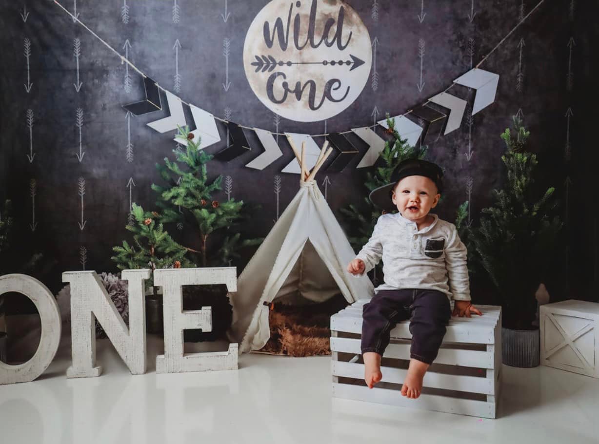 Toile de fond Anniversaire 1er Anniversaire Tipi Aventure Sauvage MRR9-5