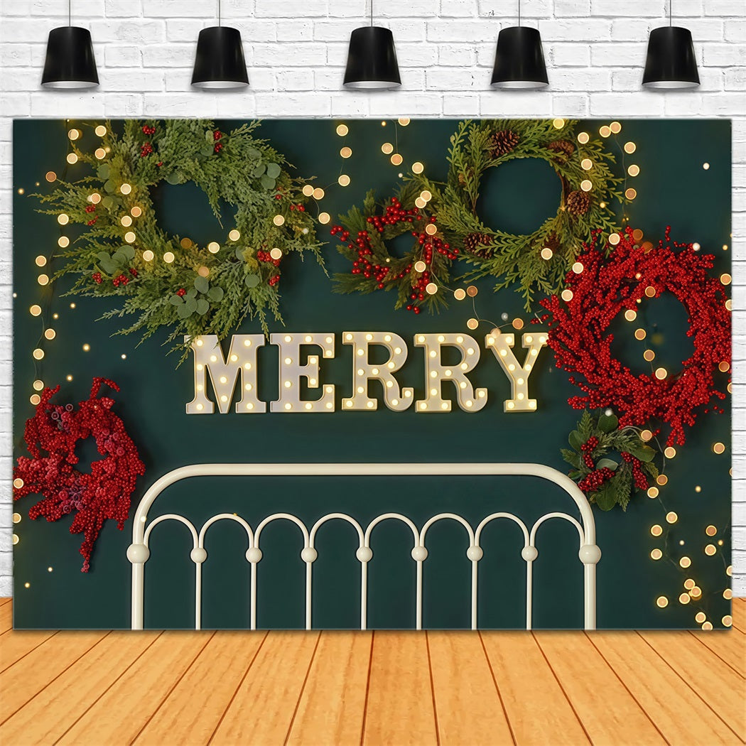 Toile de fond Noël Couronne Joyeuse Guirlandes Lumineuses Tête de Lit MRR9-6