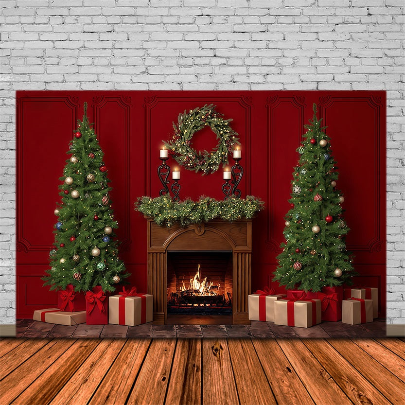 Toile de fond Cheminée de Noël Guirlande de Noël Couronne Noël MRR9-60