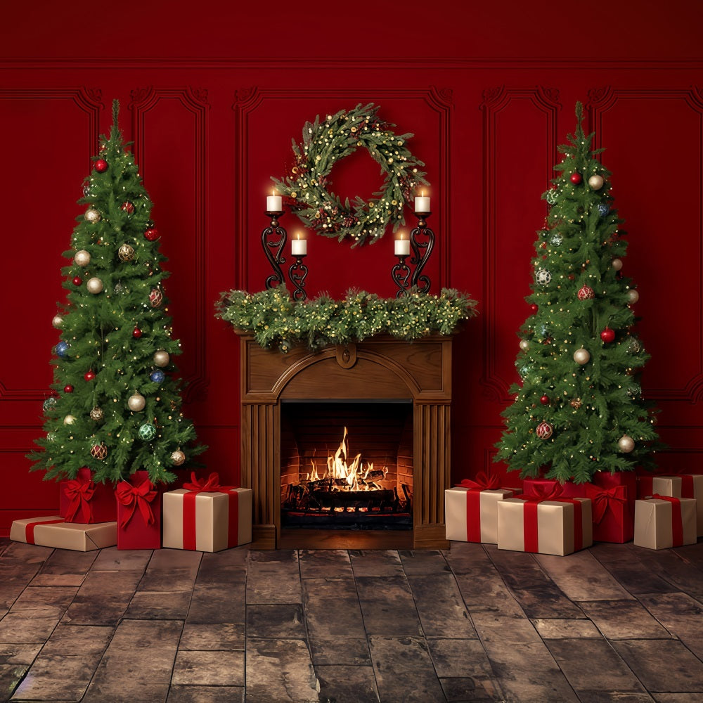Toile de fond Cheminée de Noël Guirlande de Noël Couronne Noël MRR9-60