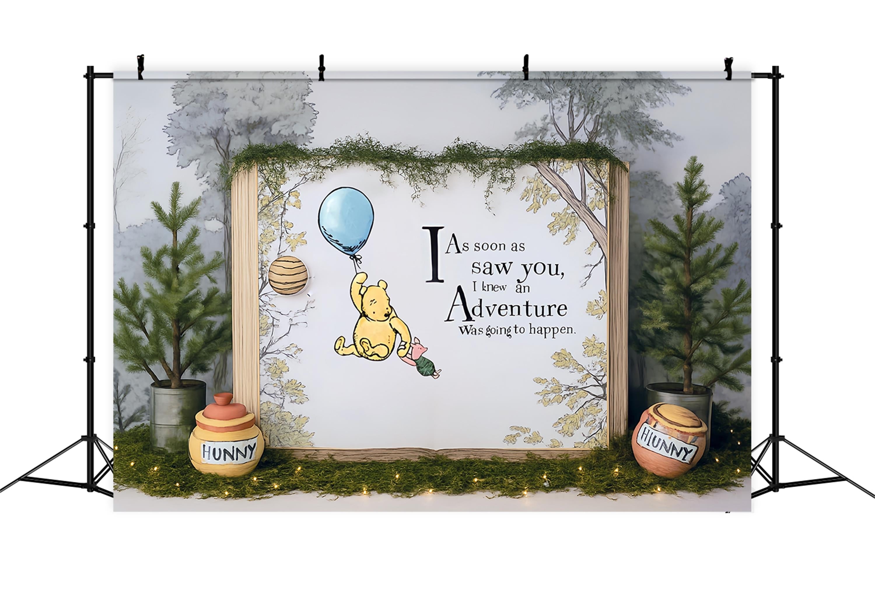 Toile de fond Smash Cake Winnie Ballon Forêt Citation 1er Anniversaire MRR9-63