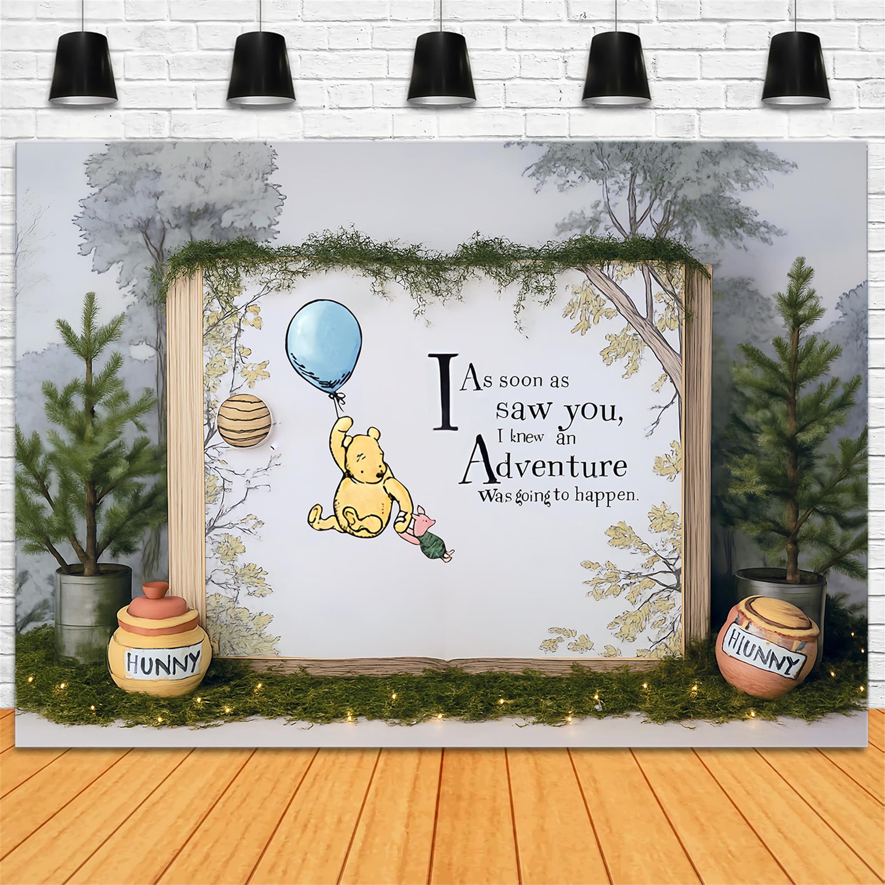 Toile de fond Smash Cake Winnie Ballon Forêt Citation 1er Anniversaire MRR9-63