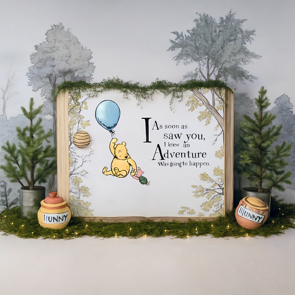 Toile de fond Smash Cake Winnie Ballon Forêt Citation 1er Anniversaire MRR9-63