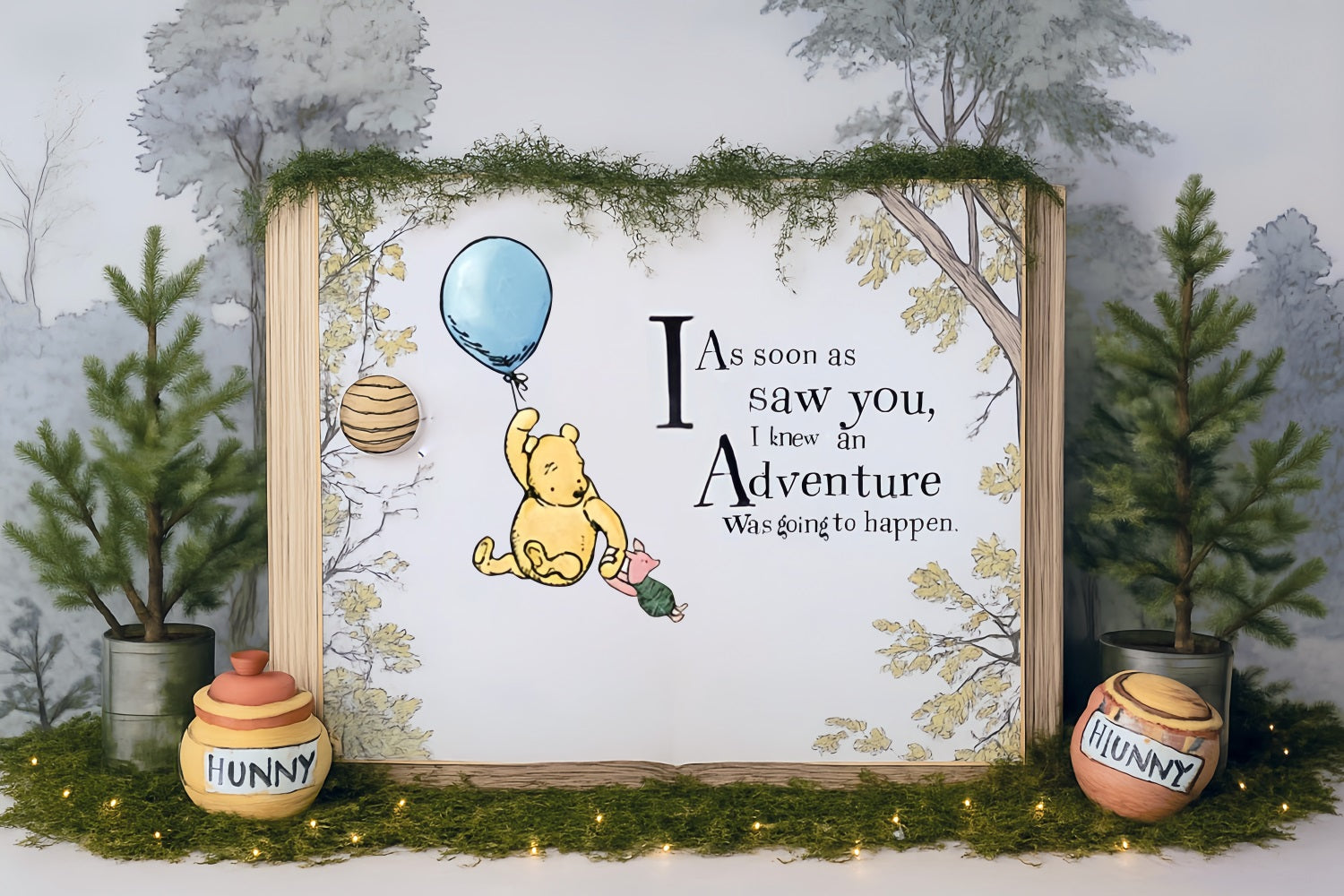 Toile de fond Smash Cake Winnie Ballon Forêt Citation 1er Anniversaire MRR9-63