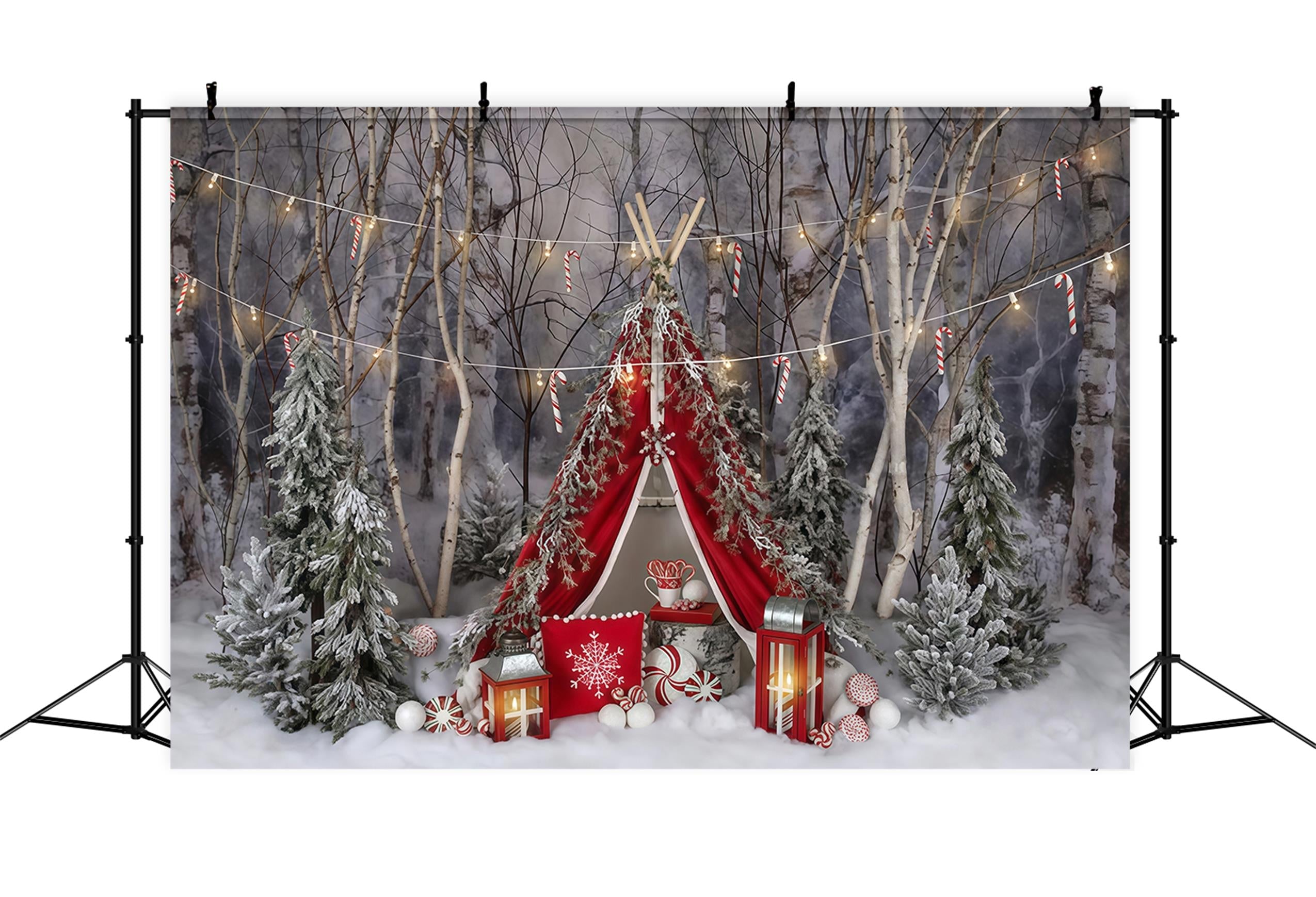Toile de fond Forêt Hivernale Sucreries Tente d’Hiver Forêt MRR9-73