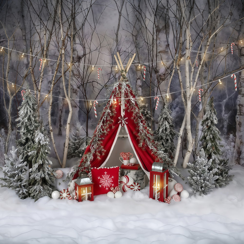 Toile de fond Forêt Hivernale Sucreries Tente d’Hiver Forêt MRR9-73