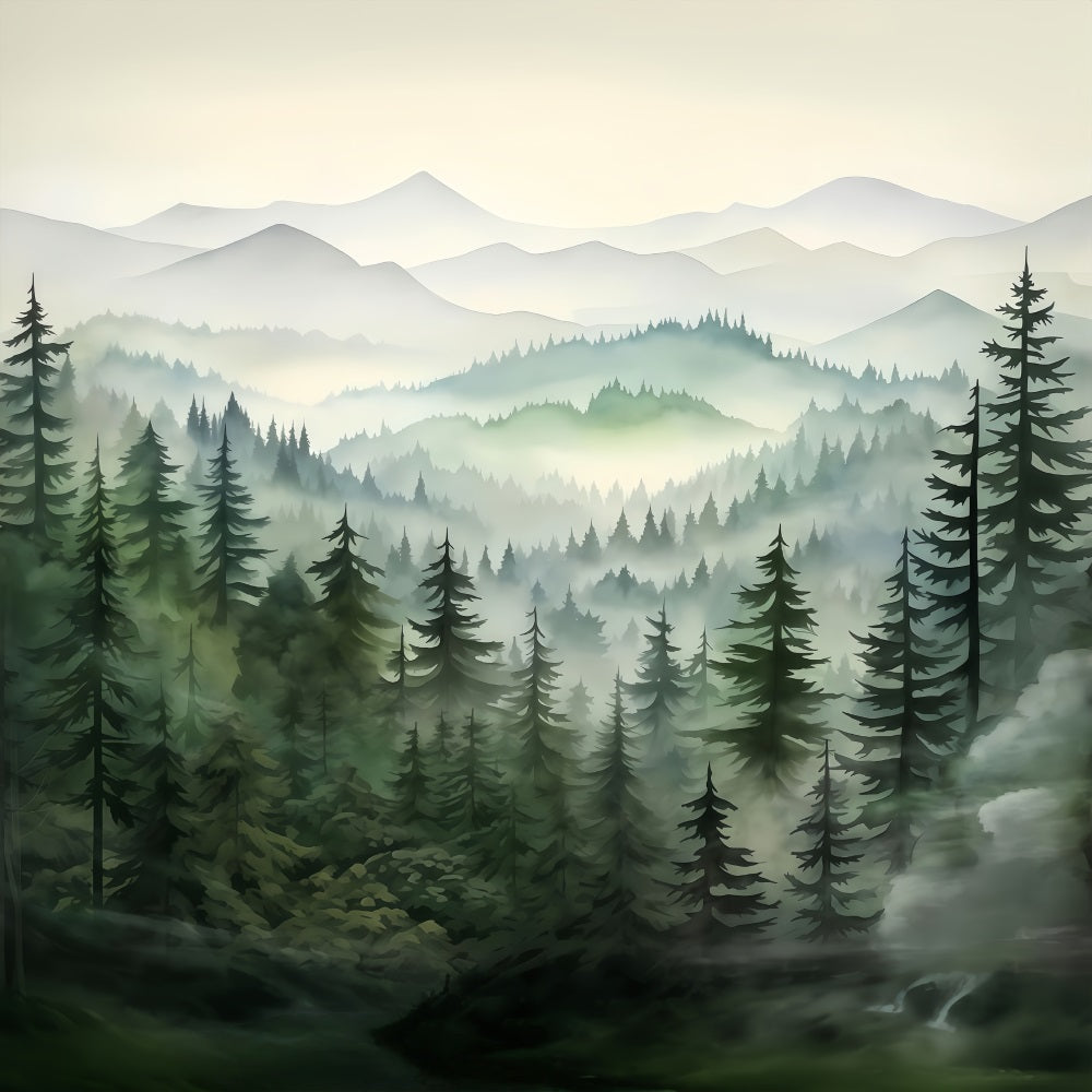 Toile de fond Forêt Montagnes Brume Couches Paysage Forêt MRR9-74