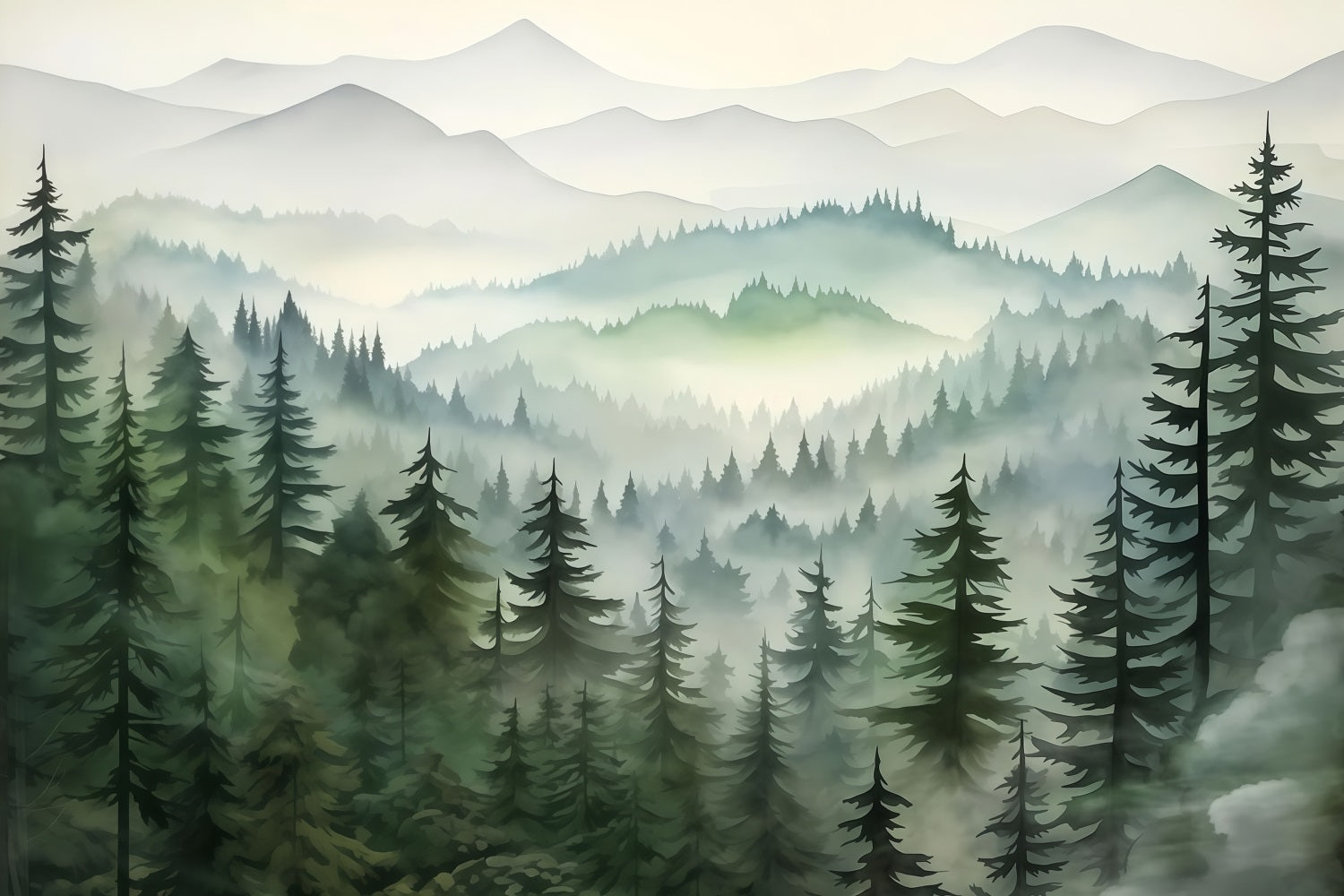 Toile de fond Forêt Montagnes Brume Couches Paysage Forêt MRR9-74