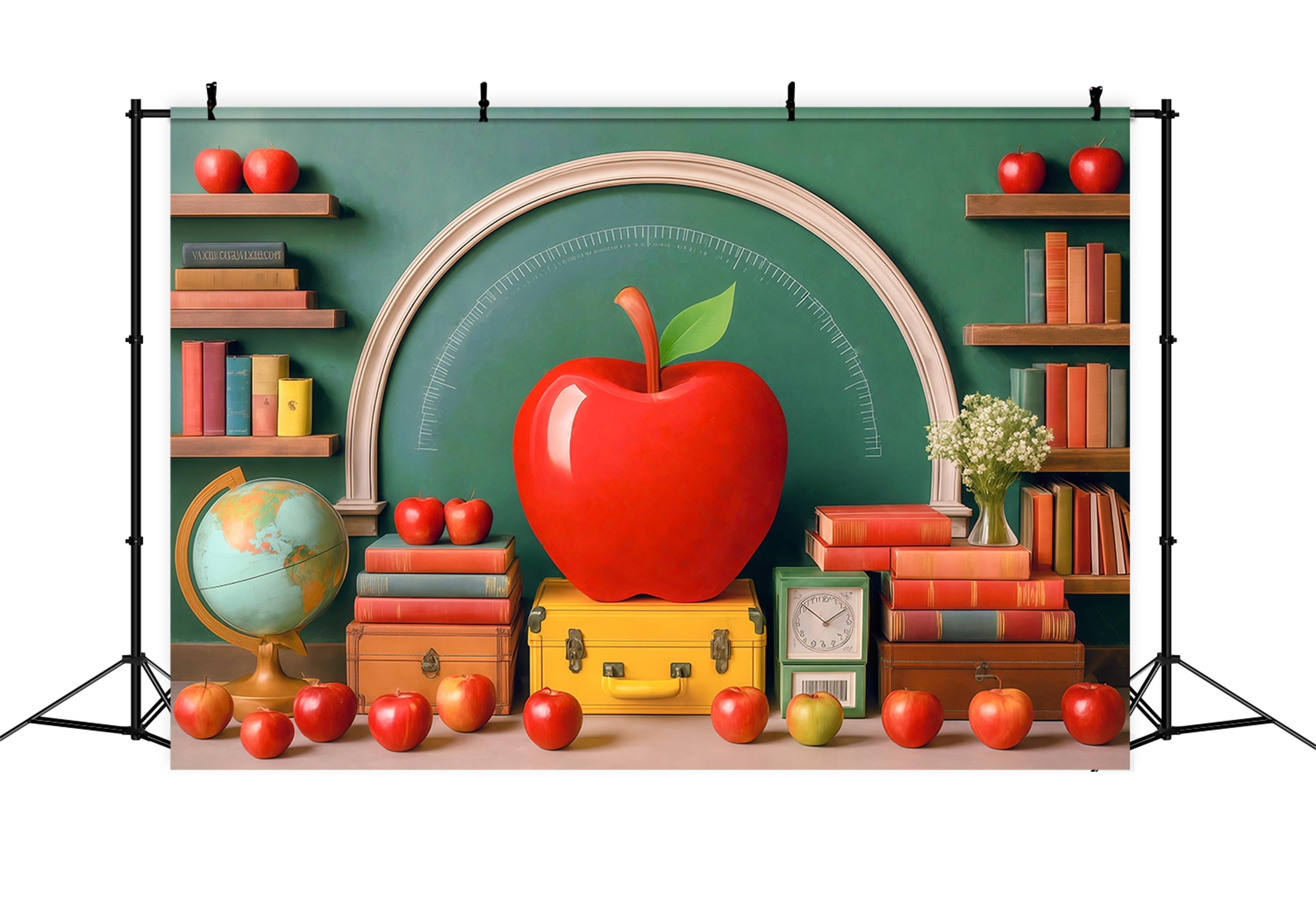 Toile de fond École Pomme Rouge Géante Salle de Classe Rentrée MRR9-76