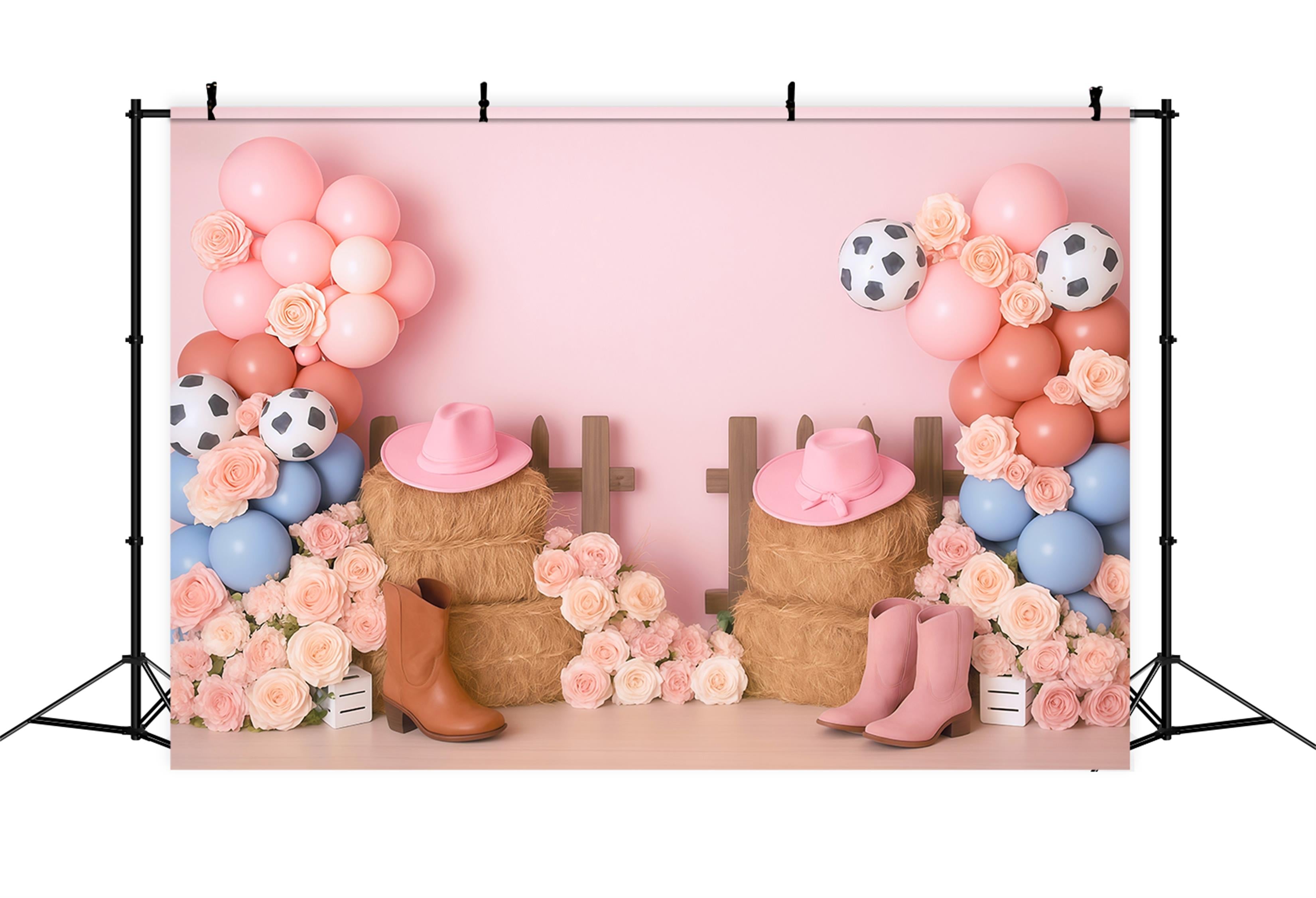Toile de fond Cowgirl Bottes Fleurs Ballons Enfants Idées MRR9-79