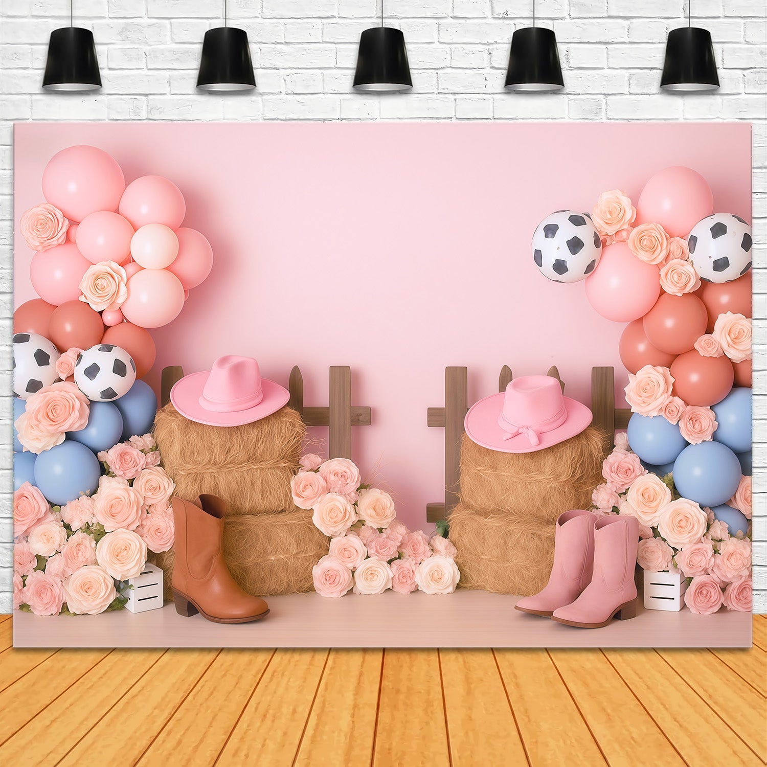 Toile de fond Cowgirl Bottes Fleurs Ballons Enfants Idées MRR9-79
