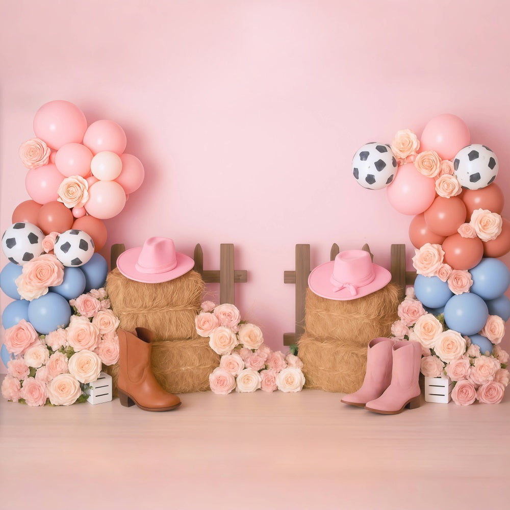 Toile de fond Cowgirl Bottes Fleurs Ballons Enfants Idées MRR9-79