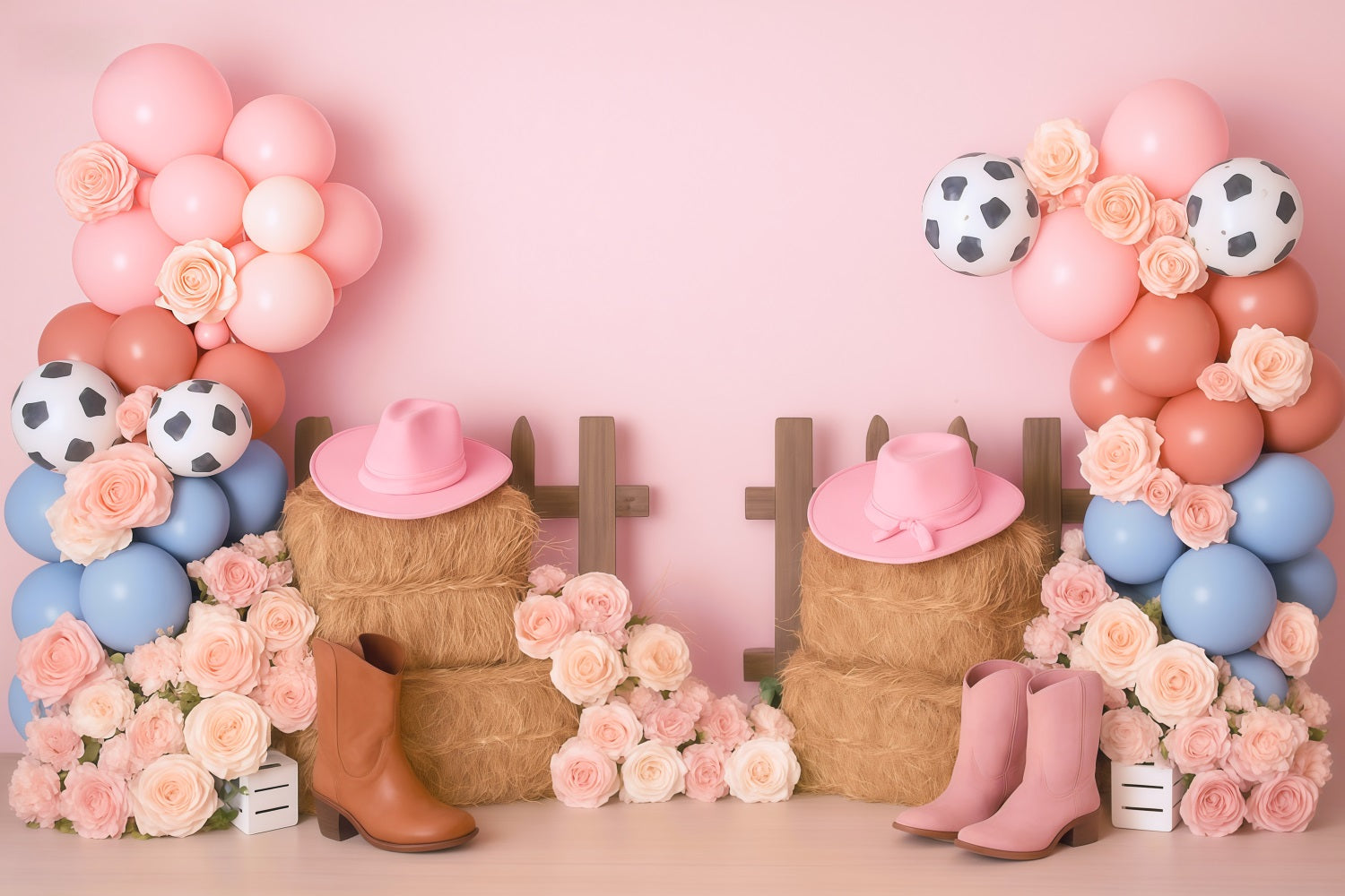 Toile de fond Cowgirl Bottes Fleurs Ballons Enfants Idées MRR9-79