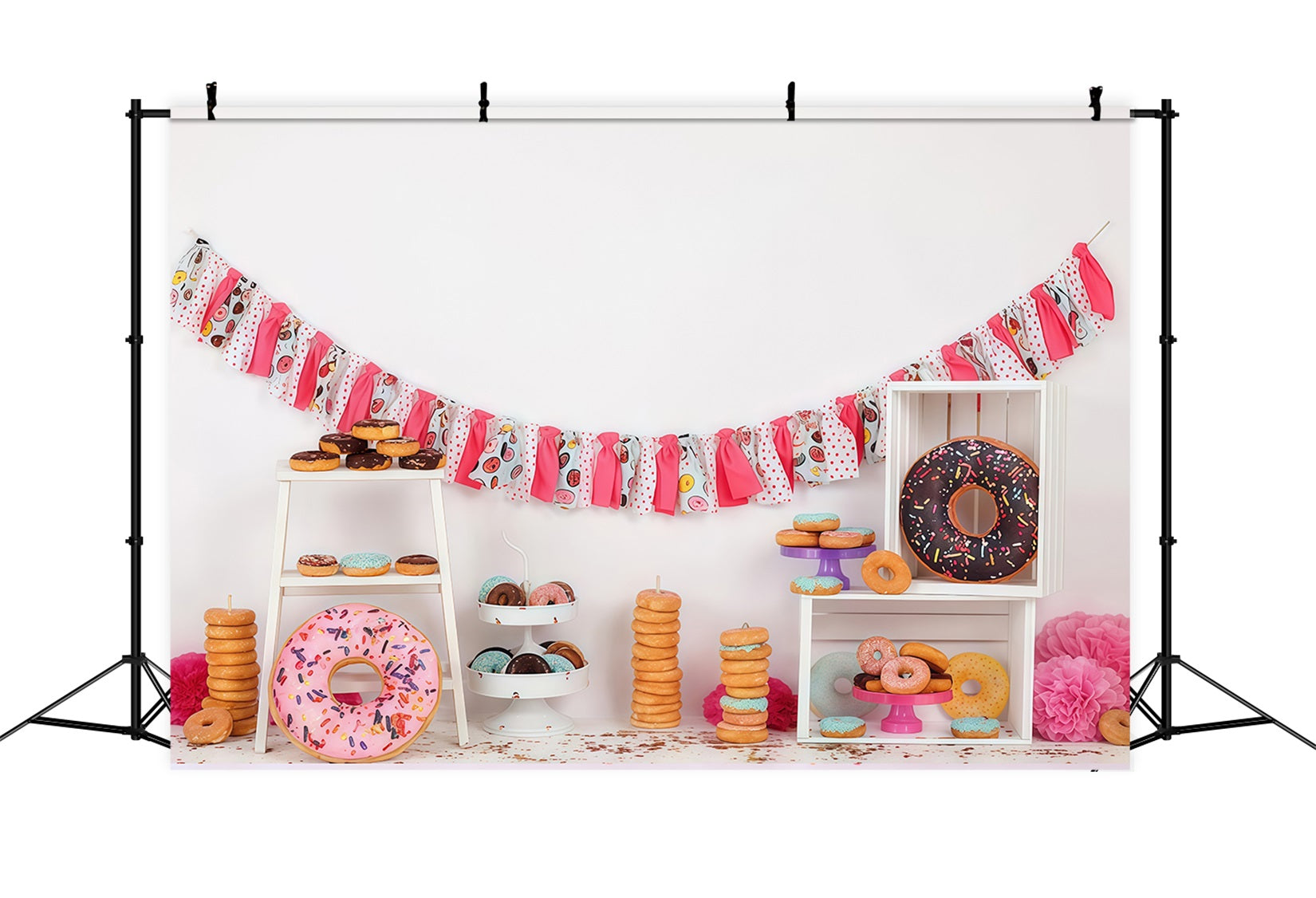 Toile de fond Anniversaire Gâteau Donuts Colorés Fête Dessert MRR9-8