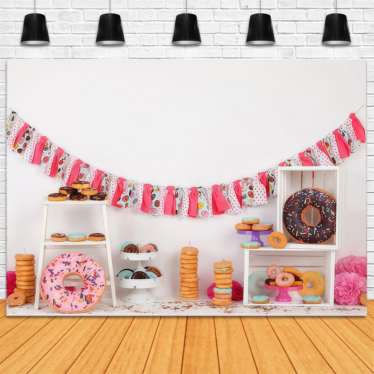 Toile de fond Anniversaire Gâteau Donuts Colorés Fête Dessert MRR9-8