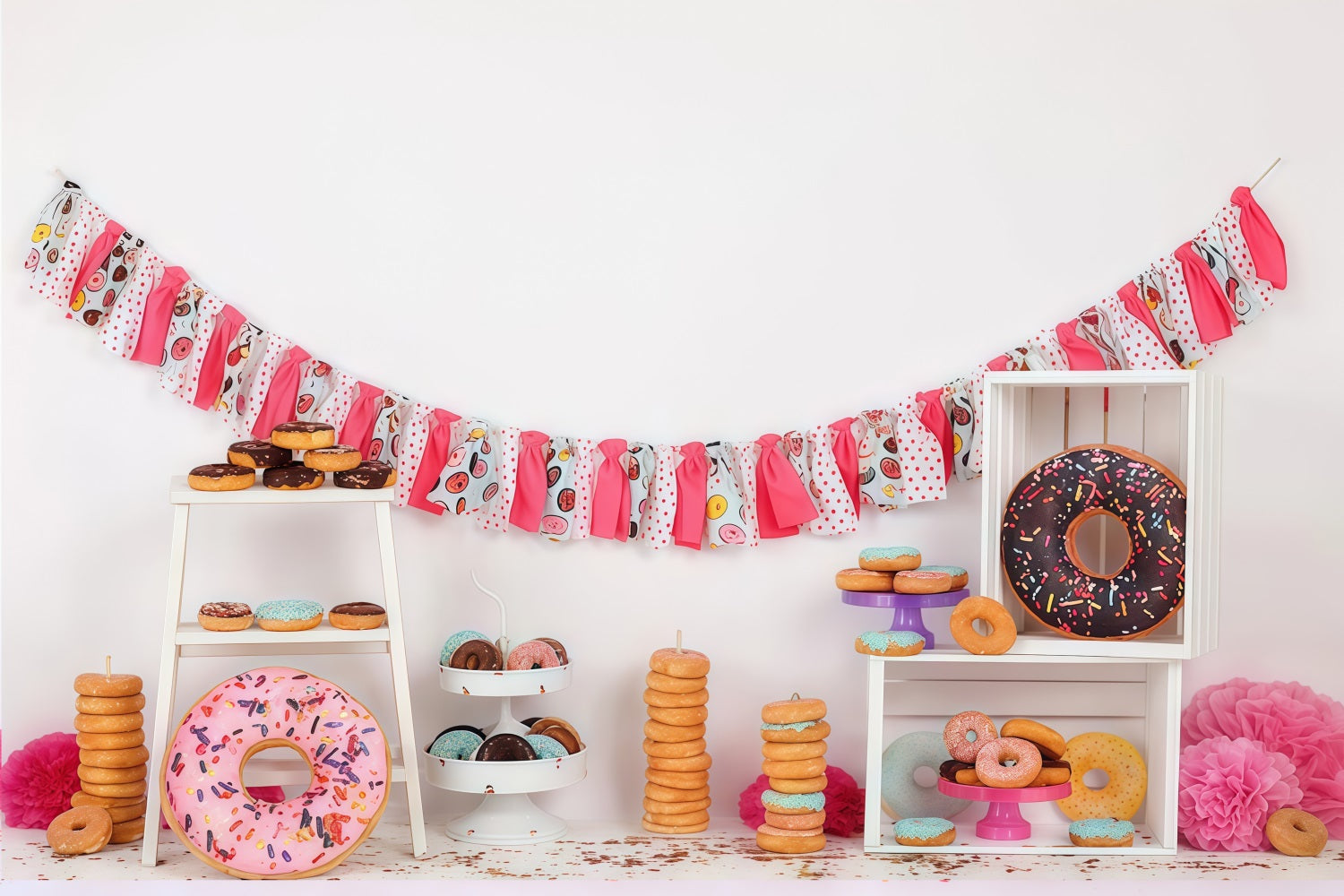 Toile de fond Anniversaire Gâteau Donuts Colorés Fête Dessert MRR9-8