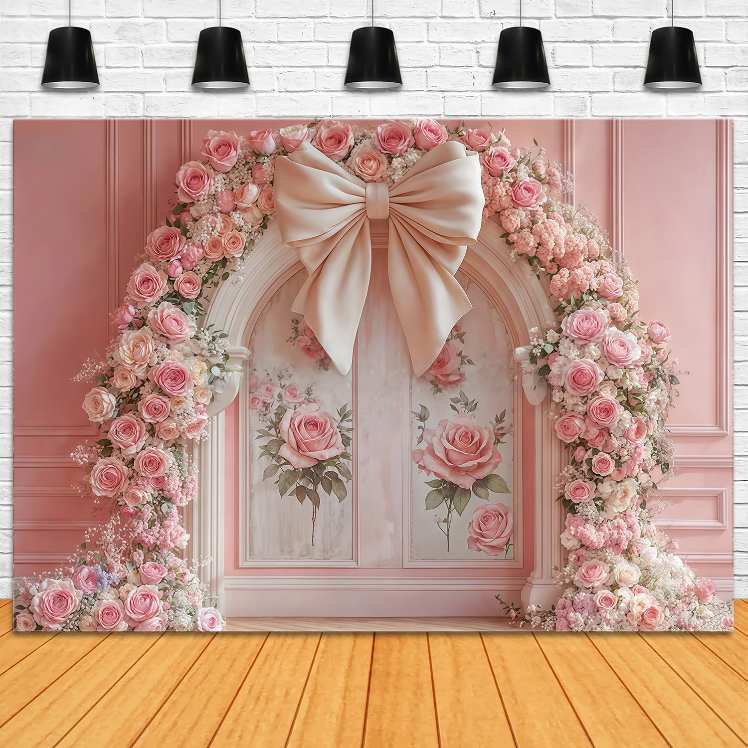 Toile de fond Mur Floral Roses Roses Arche Ruban Vintage MRR9-84