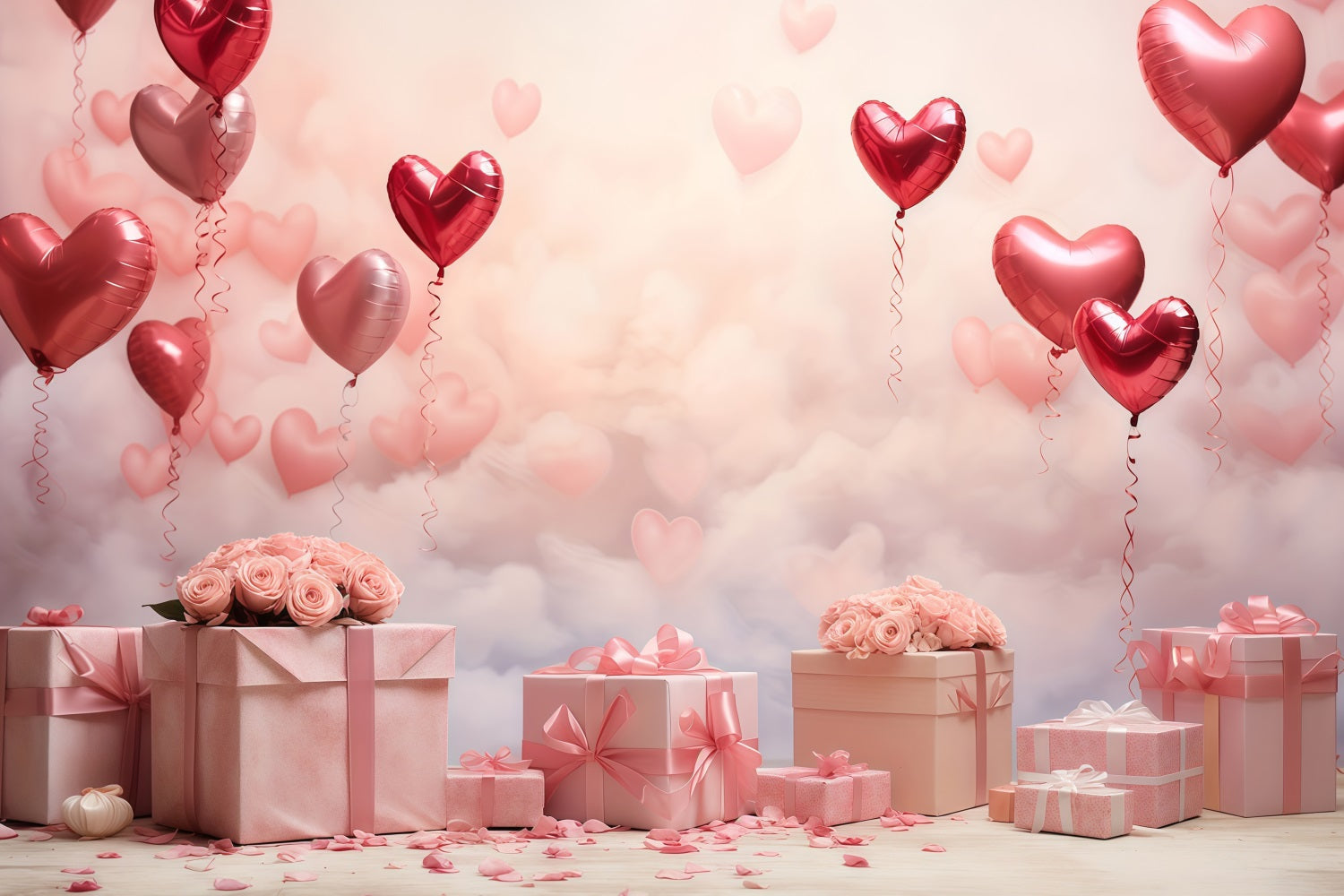Toile de fond Saint-Valentin Ballons Cœur Romantiques Cadeaux Photographie MRR9-86