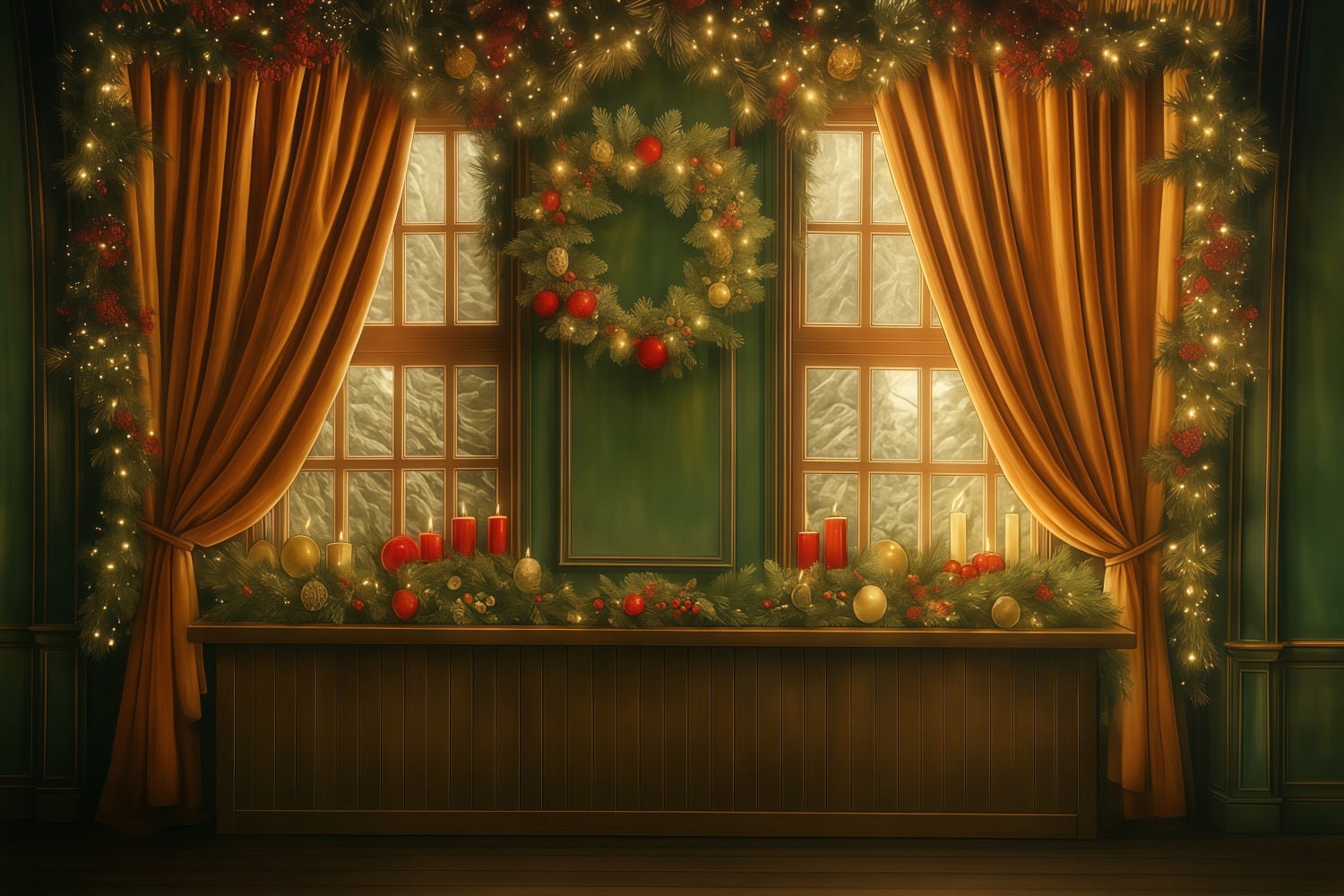 Toile de fond Noël Rideau Doré Fenêtre Noël Photo MRR9-93