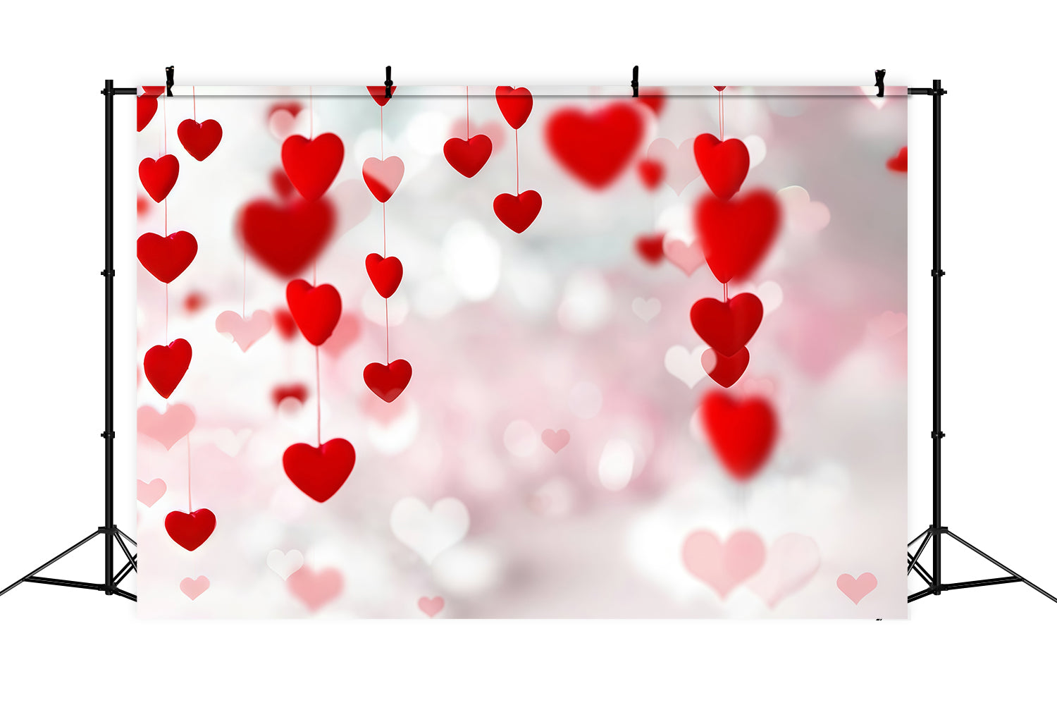 Toile de fond Saint-Valentin Cœurs Rouges Flottants Fils Bokeh MRR9-96