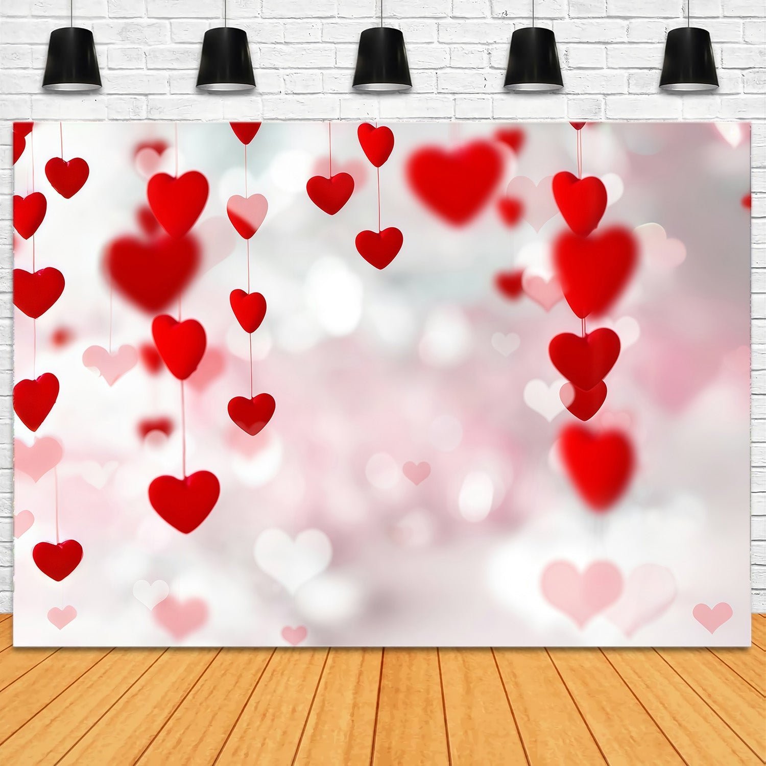 Toile de fond Saint-Valentin Cœurs Rouges Flottants Fils Bokeh MRR9-96