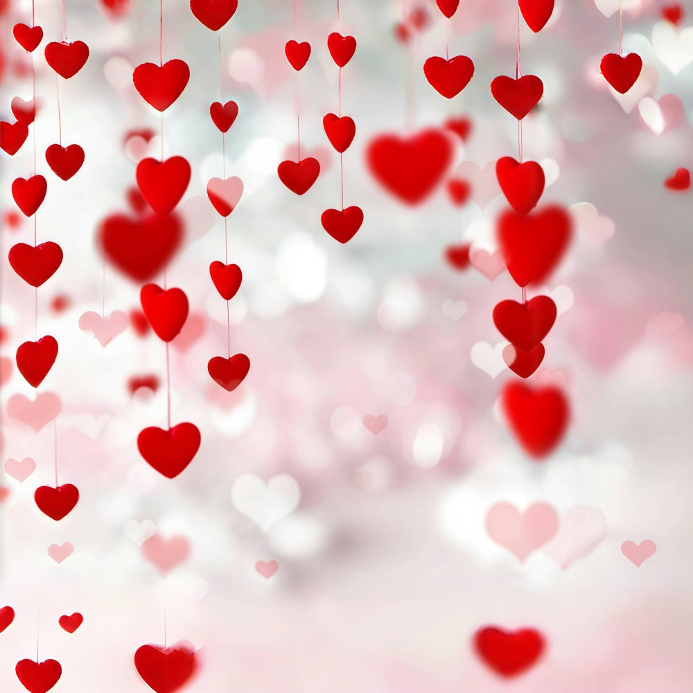 Toile de fond Saint-Valentin Cœurs Rouges Flottants Fils Bokeh MRR9-96
