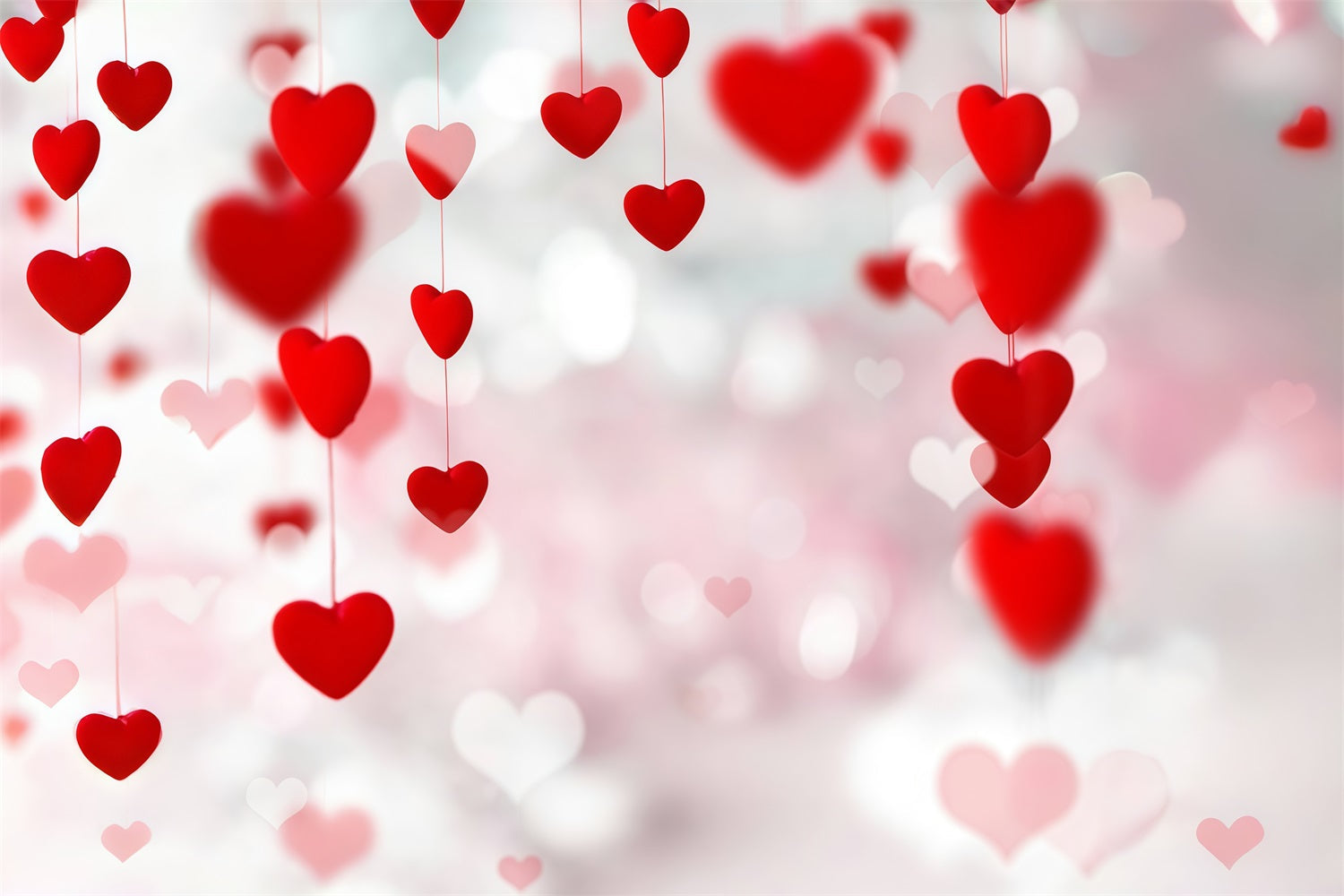 Toile de fond Saint-Valentin Cœurs Rouges Flottants Fils Bokeh MRR9-96