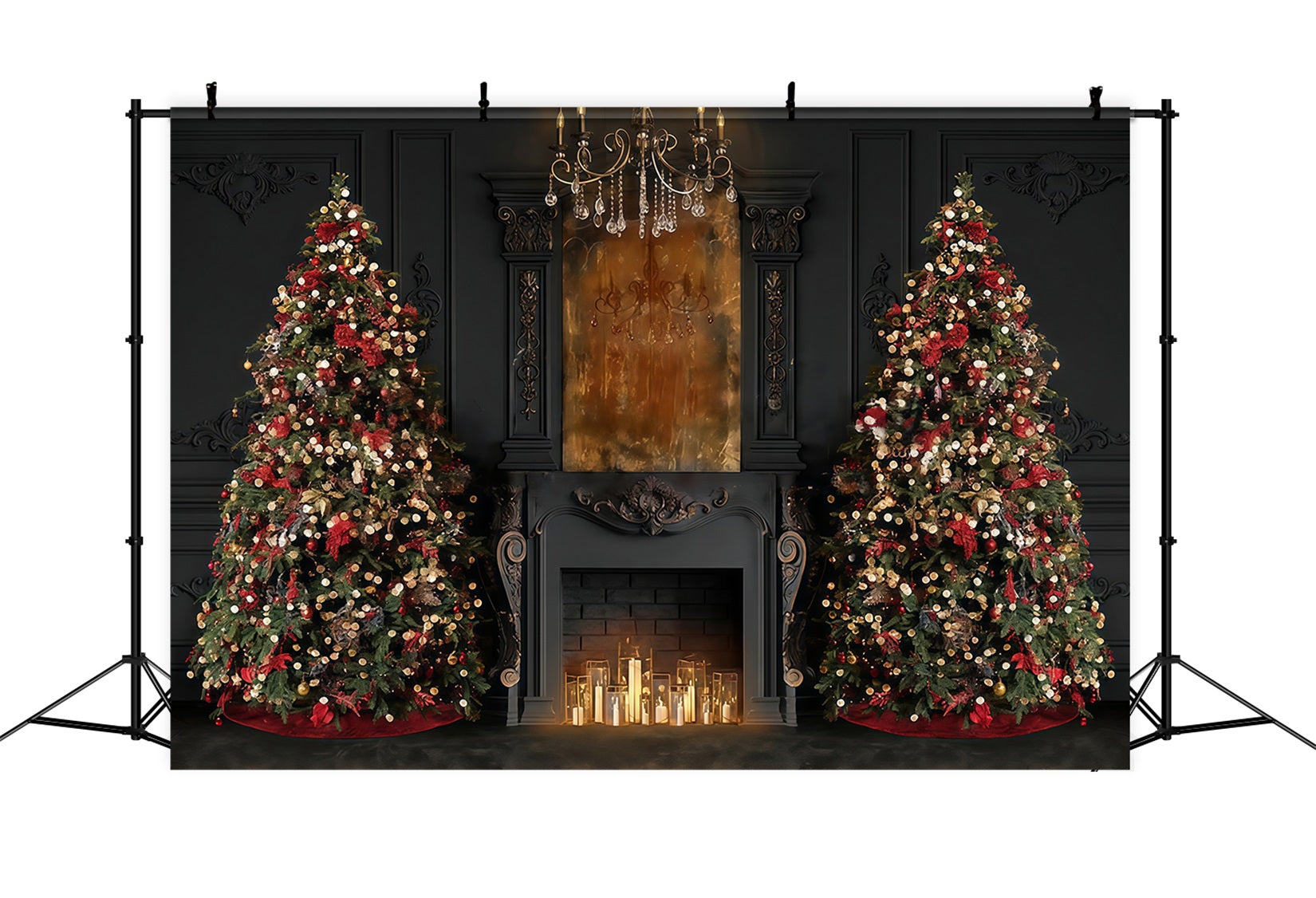 Toile de fond Noël Cheminée Élégants Sapins Lueur de Cheminée Noël MRR9-99