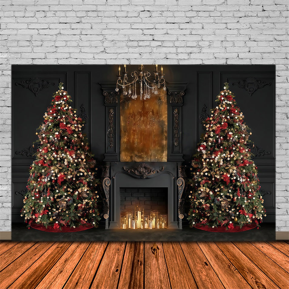 Toile de fond Noël Cheminée Élégants Sapins Lueur de Cheminée Noël MRR9-99