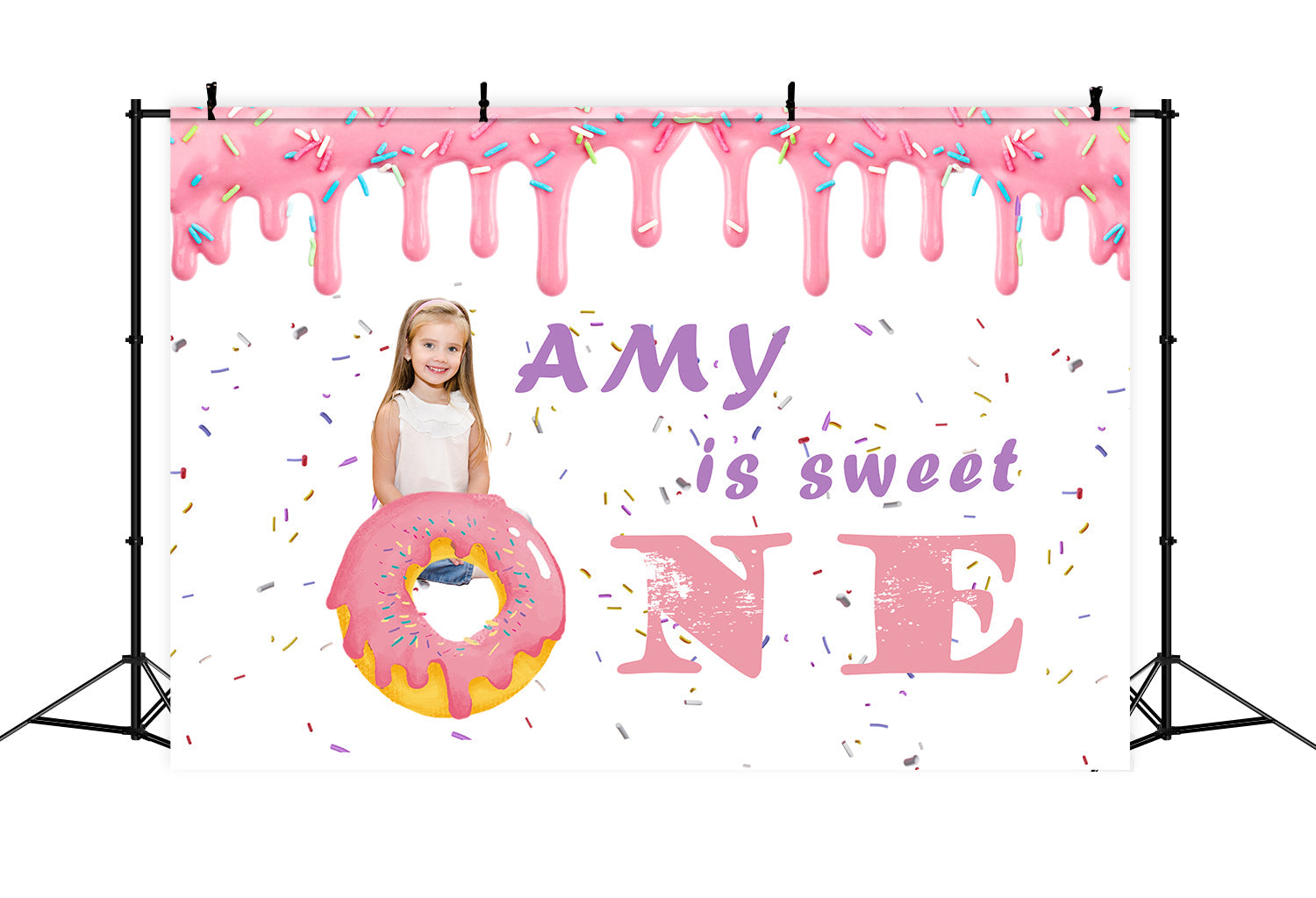 Toile de fond Anniversaire Personnalisé Donuts Pastel et Confettis RR1-19