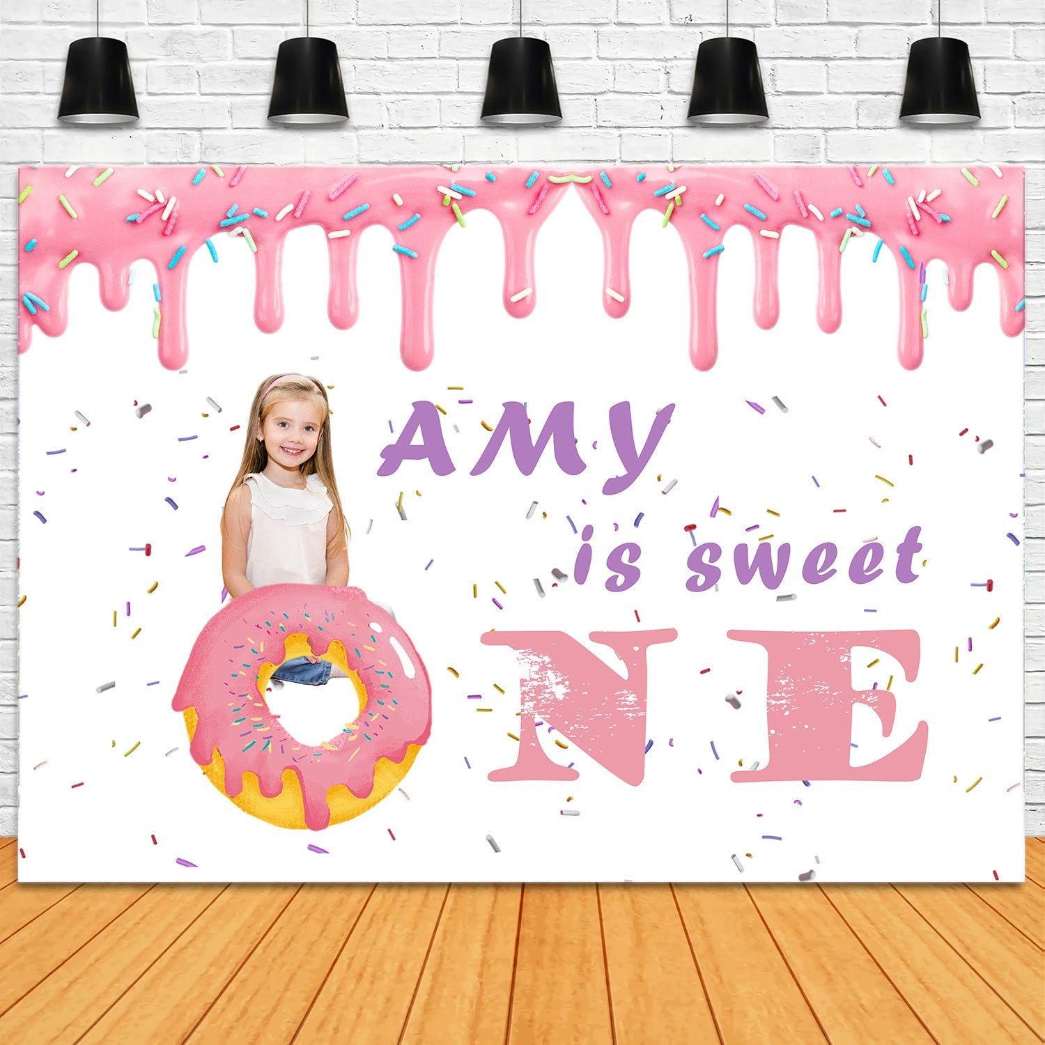 Toile de fond Anniversaire Personnalisé Donuts Pastel et Confettis RR1-19