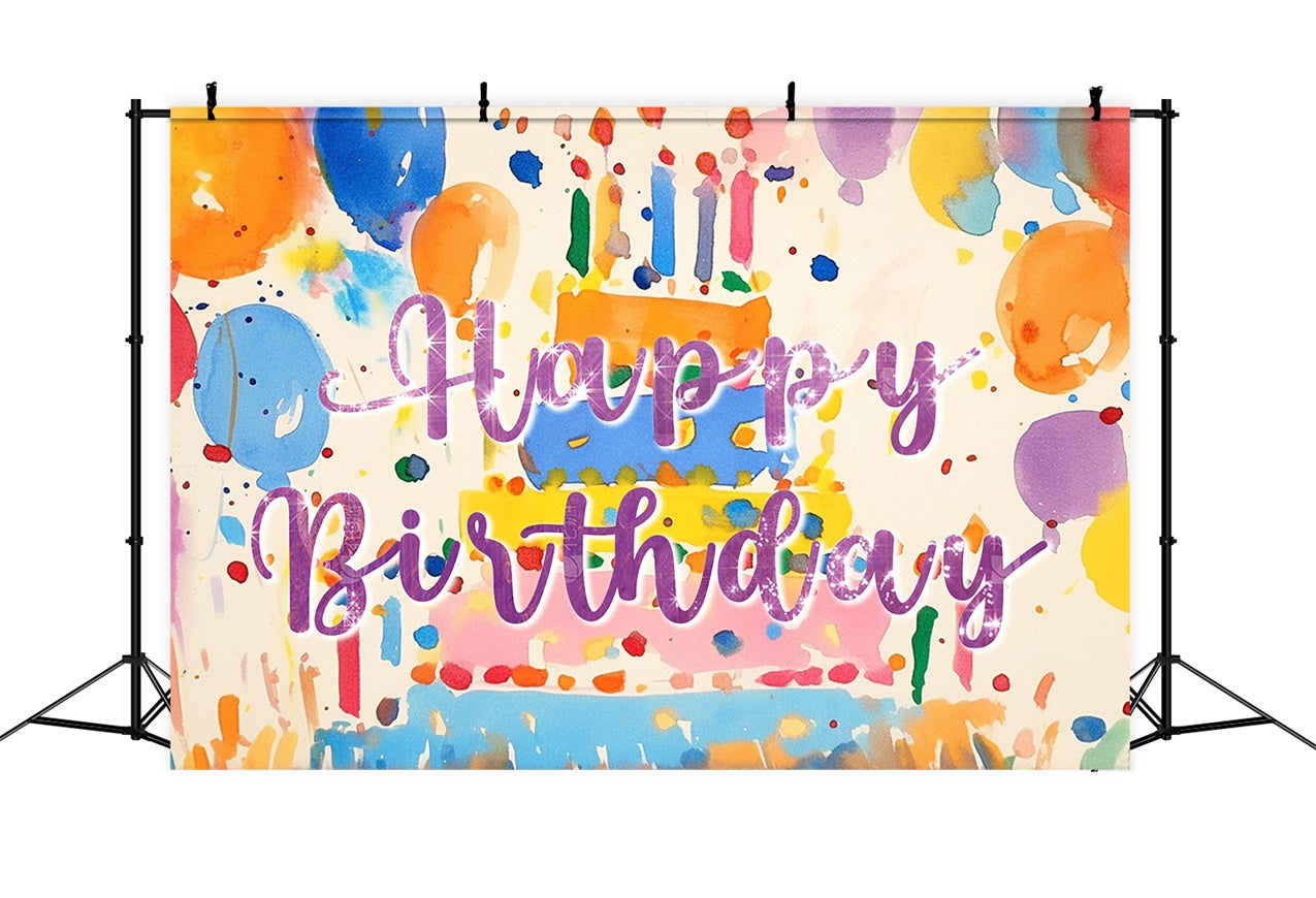 Toile de fond Anniversaire Personnalisé Gâteau Aquarelle et Ballons RR1-22