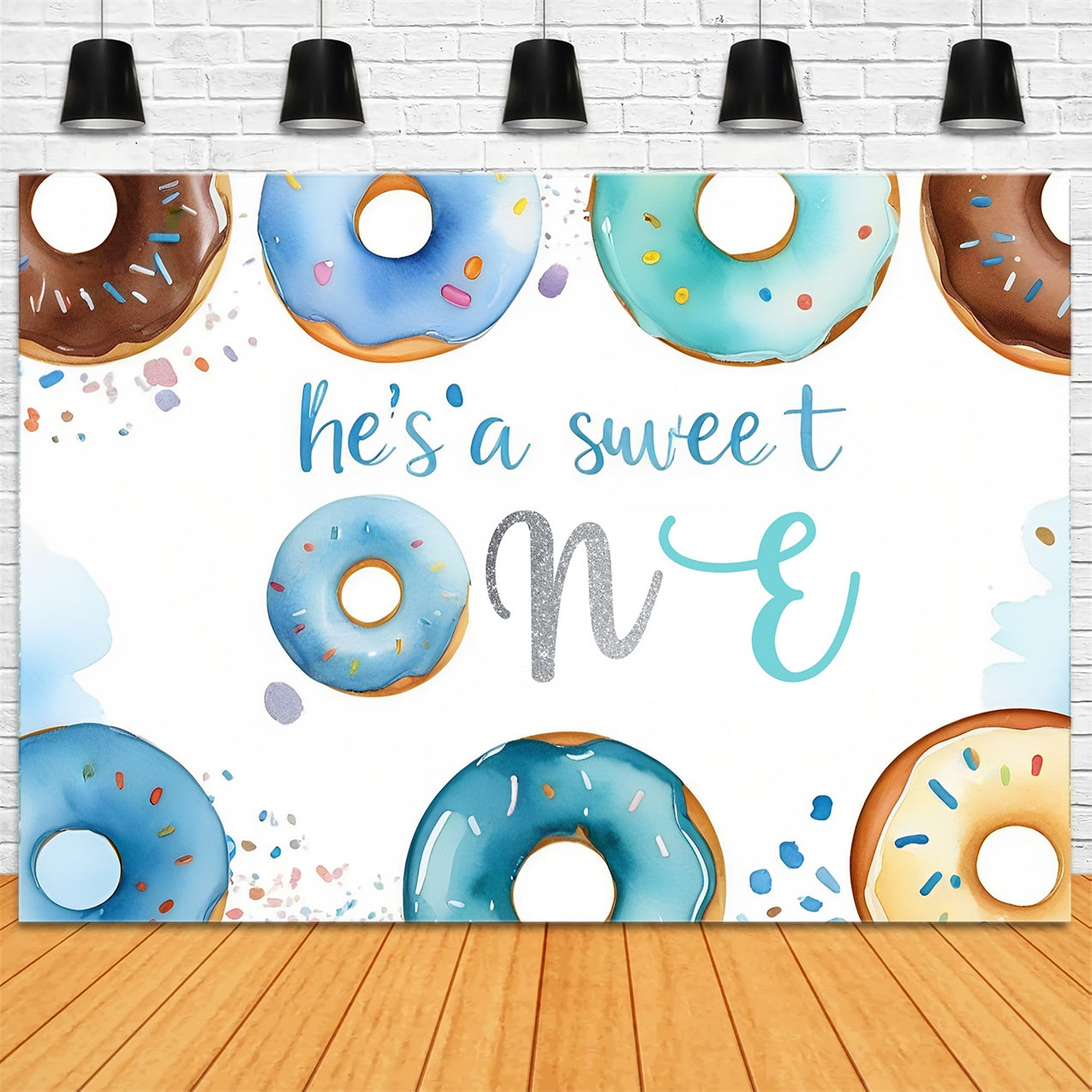 Toile de fond Anniversaire Personnalisable 1er Sweet One Donut et Confettis RR1-25