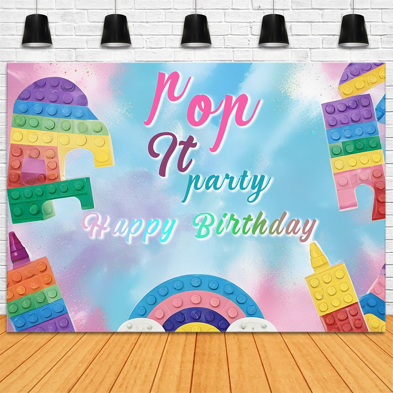 Toile de fond Anniversaire Personnalisé Pop It Blocks Happy RR1-26