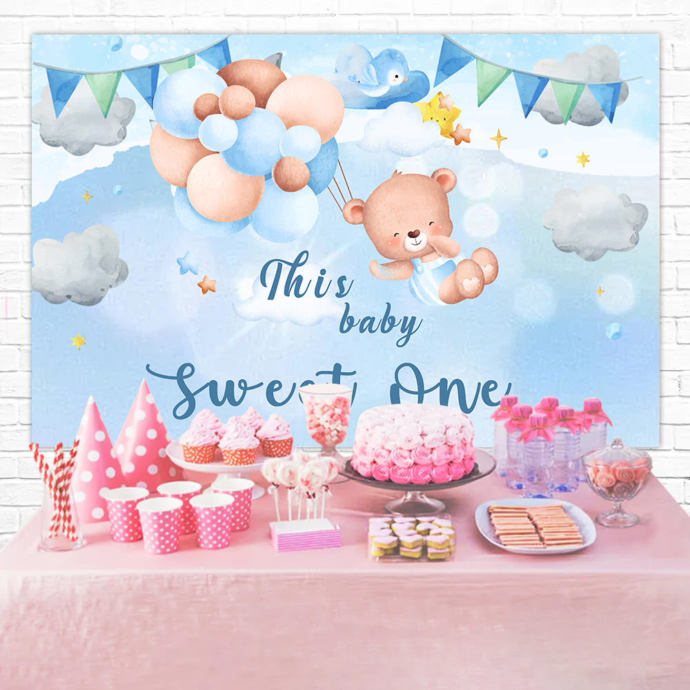 Toile de fond Anniversaire Personnalisable Teddy et Ballons dans le Ciel RR1-29