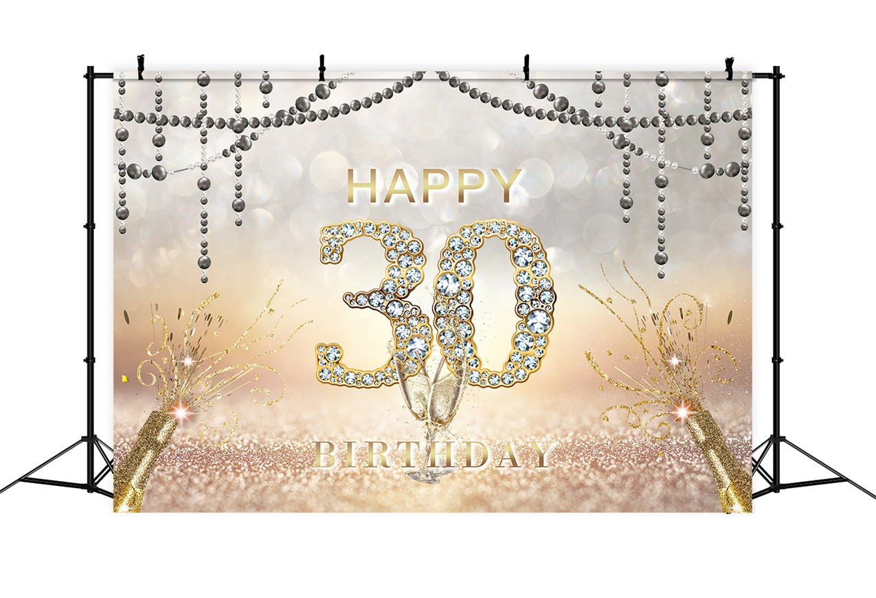 Toile de fond Anniversaire Personnalisable 30 Ans Champagne Diamant et Paillettes RR1-30