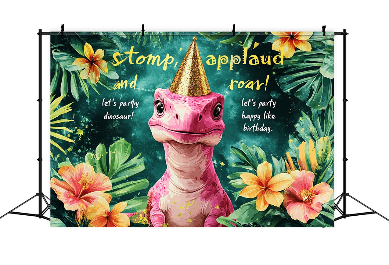 Fond Anniversaire Personnalisée Jungle Tropicale Dino Fête RR1-32