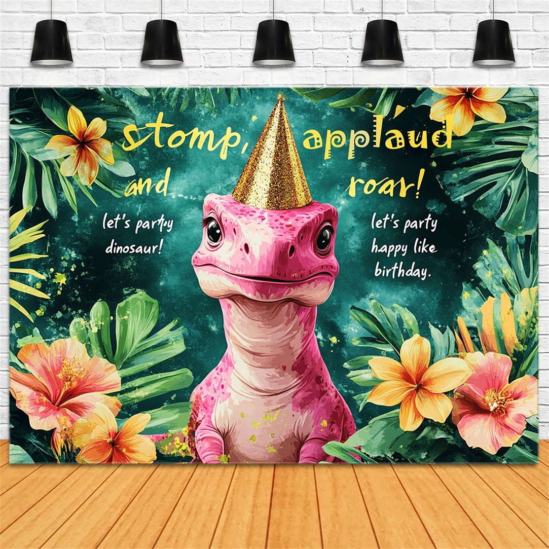 Fond Anniversaire Personnalisée Jungle Tropicale Dino Fête RR1-32