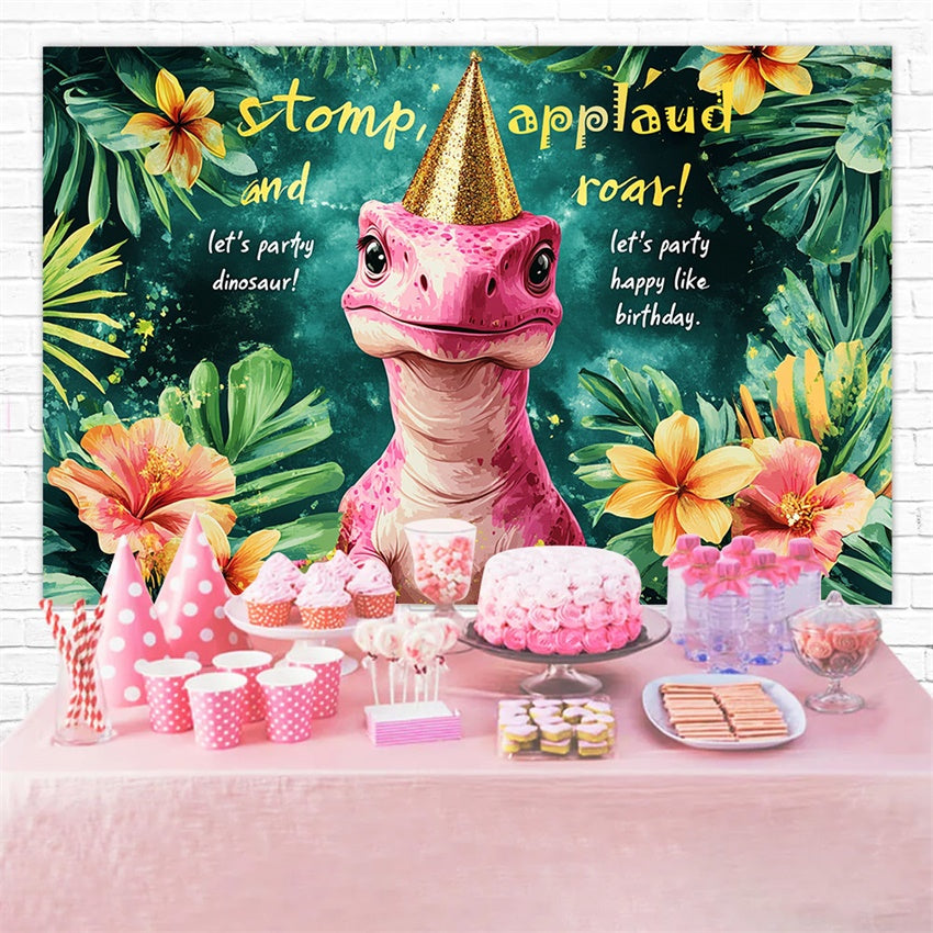 Fond Anniversaire Personnalisée Jungle Tropicale Dino Fête RR1-32