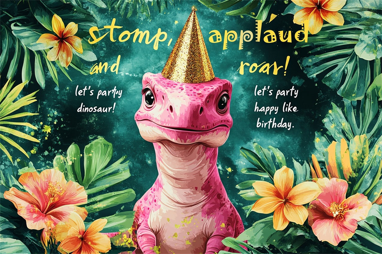 Fond Anniversaire Personnalisée Jungle Tropicale Dino Fête RR1-32