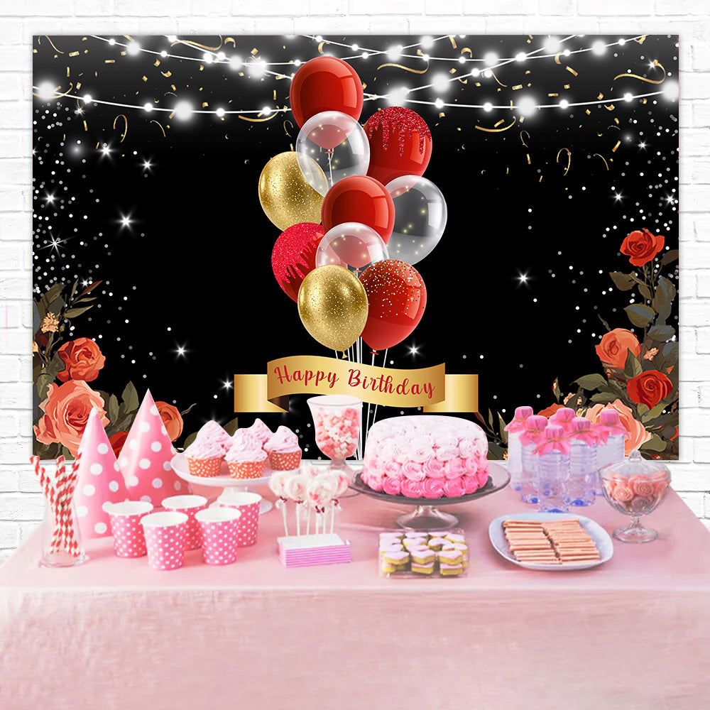 Toile de Fond Anniversaire Personnalisée Ballons Pailletés Rose RR1-49