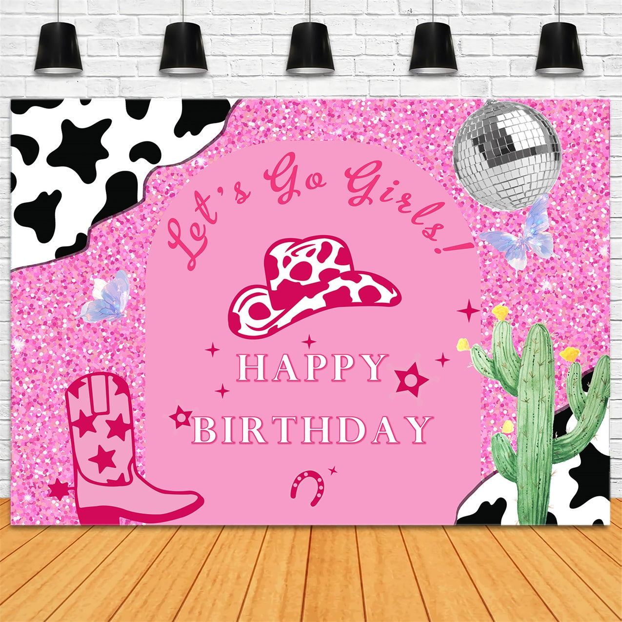 Fond Anniversaire Personnalisée Cowgirl Pailletée Rose RR1-54