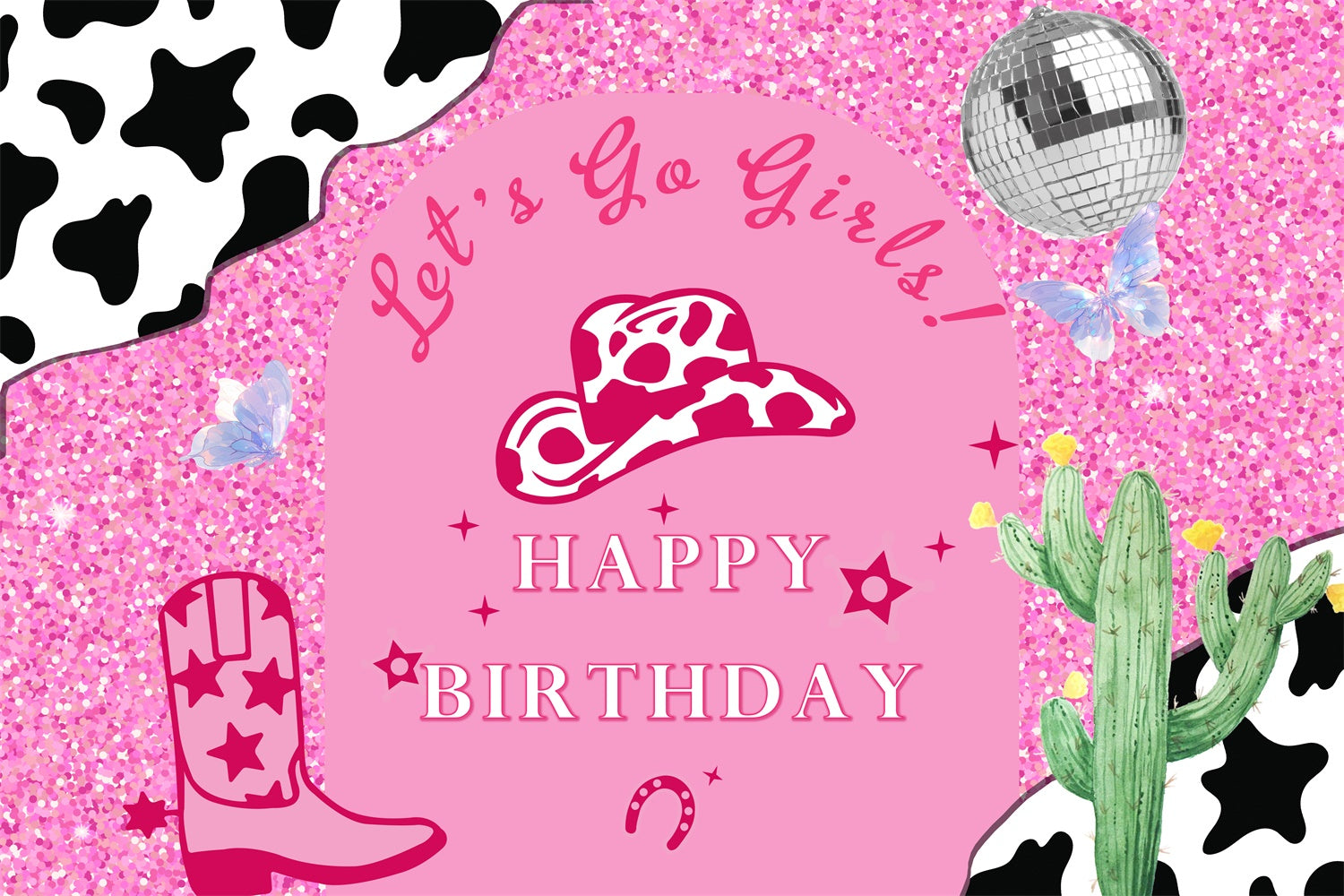 Fond Anniversaire Personnalisée Cowgirl Pailletée Rose RR1-54