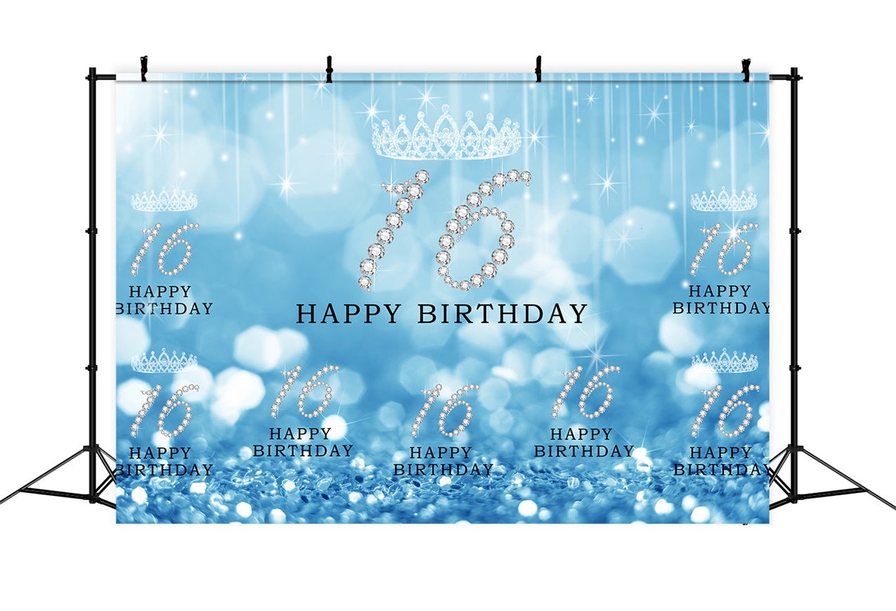 Toile de Fond Anniversaire Personnalisable Bleu Luxe Doux 16 Ans RR1-57